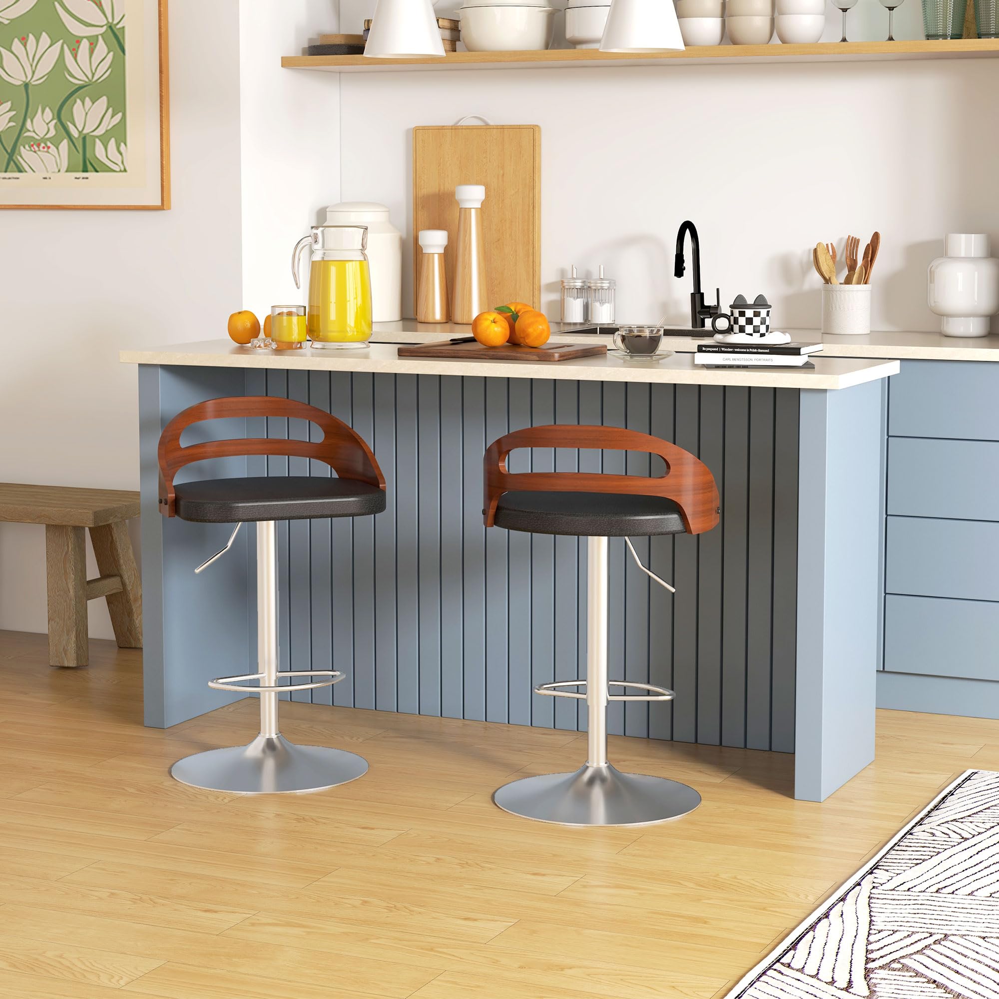 HOMCOM Lot de 2 Tabourets de Bar Design Contemporain Noir Bois