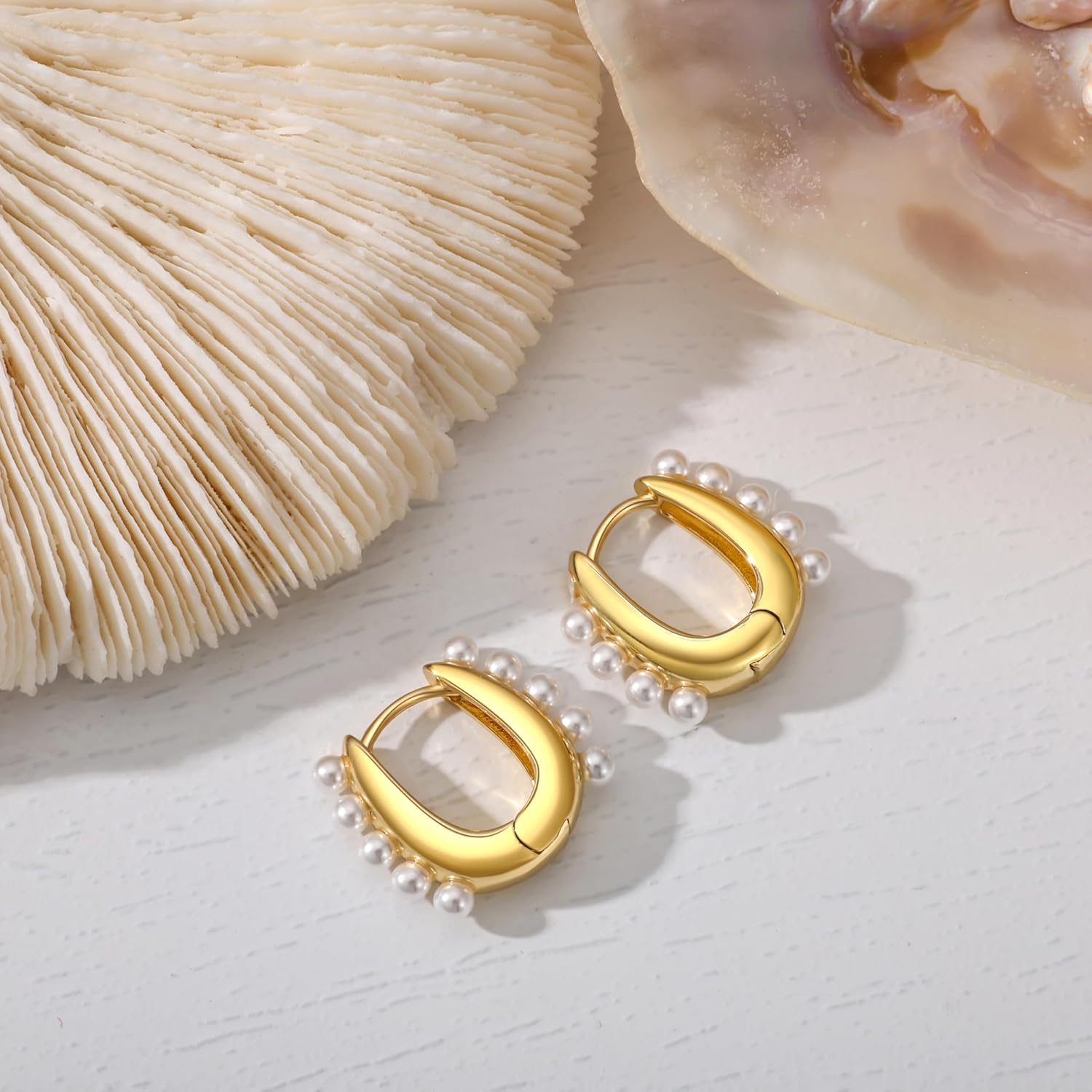 Pearl Earrings for Women, Trendy 14k Gold Pearl Dangle Drop Hoop Huggies Earrings Cubic Zirconia | Irregular | Knot Pearl Studs Hypoallergenic Lightweight Wedding Gold Earrings Jewelry Gift - Image 8