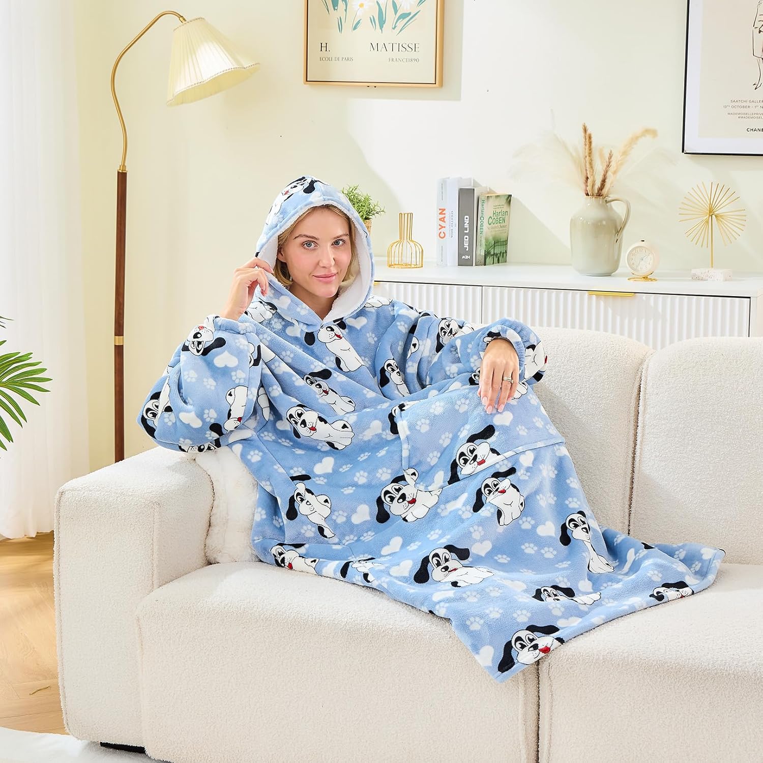 Moinlizy Wearable Blanket Hoodie, Long Thick Hooded Blanket Oversized for Adults Women Men with Pocket and Sleeves - Image 4