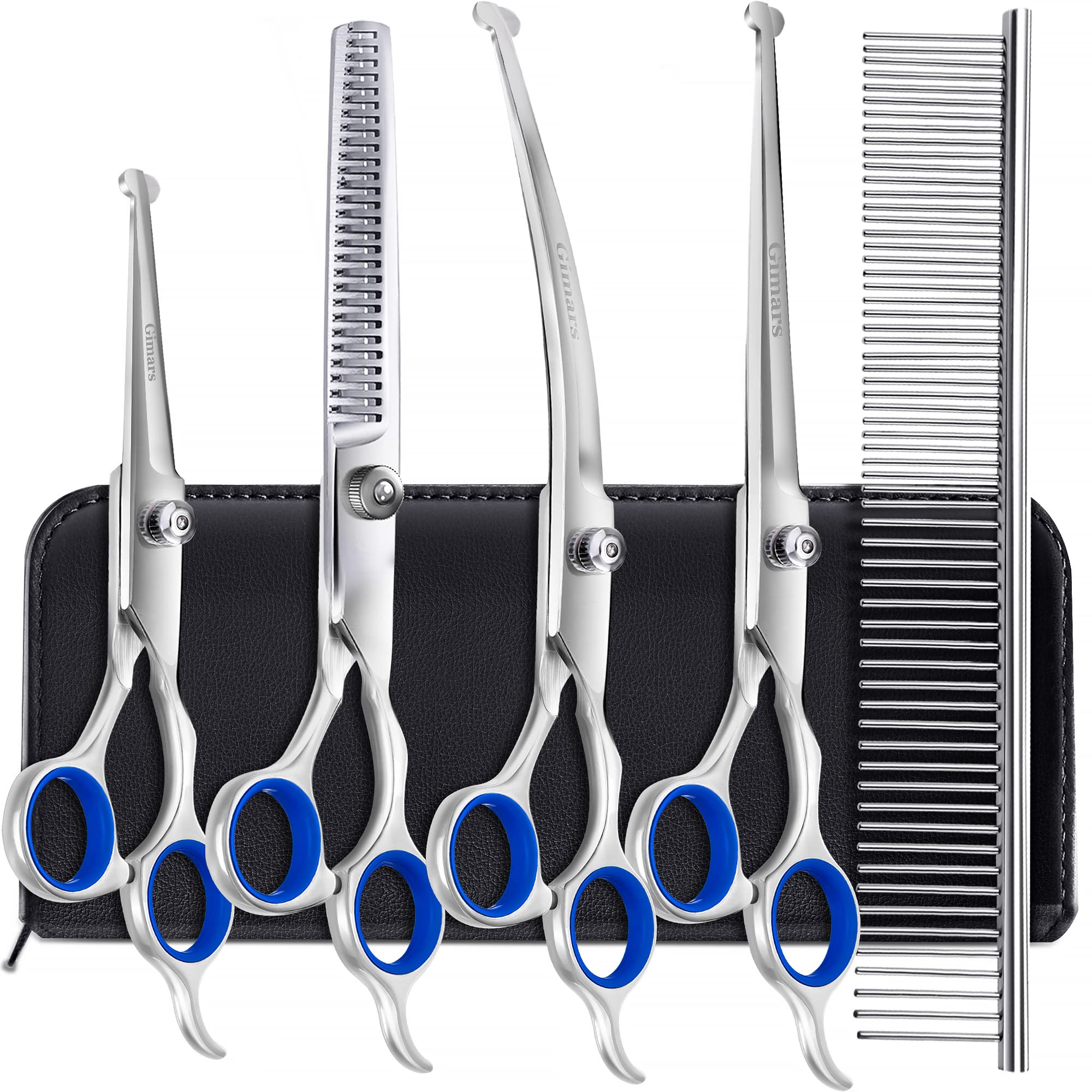 Gimars 6 in 1 Professional 4CR Stainless Steel Safety Round Tip Dog Scissors for Grooming, Heavy