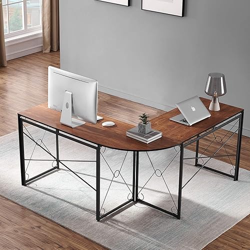 Miniatura 2 de VECELO Escritorio de computadora en forma de L, 58.7 x 58.7in, estación de trabajo industrial grande para oficina en casa, mesa de juegos de esquina