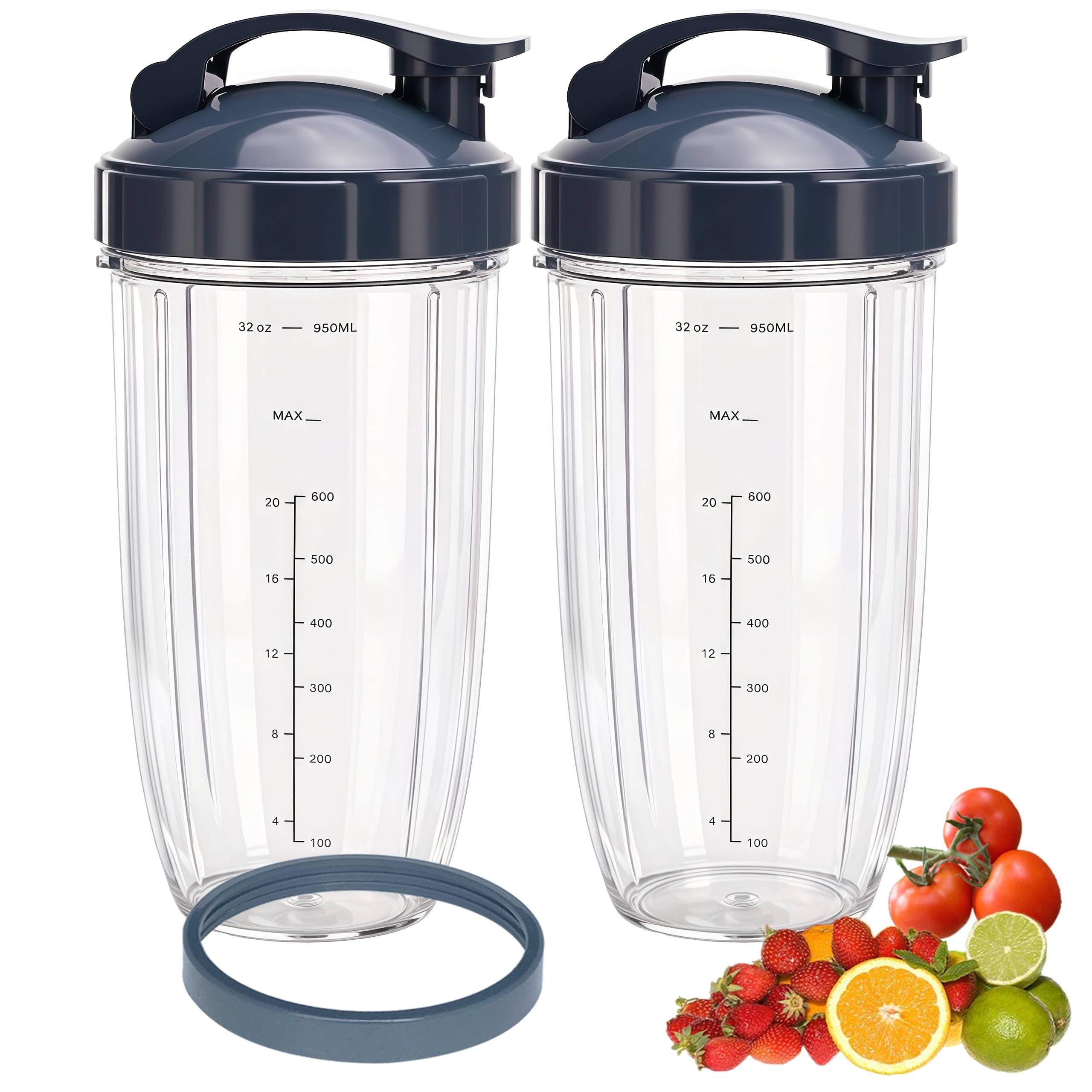 Photo 1 of [UPGRADE] 2-pack 32oz Replacement Blender Cups with Flip-Top To-Go-Lid Compatible with NutriBullet 600w/900w Blender