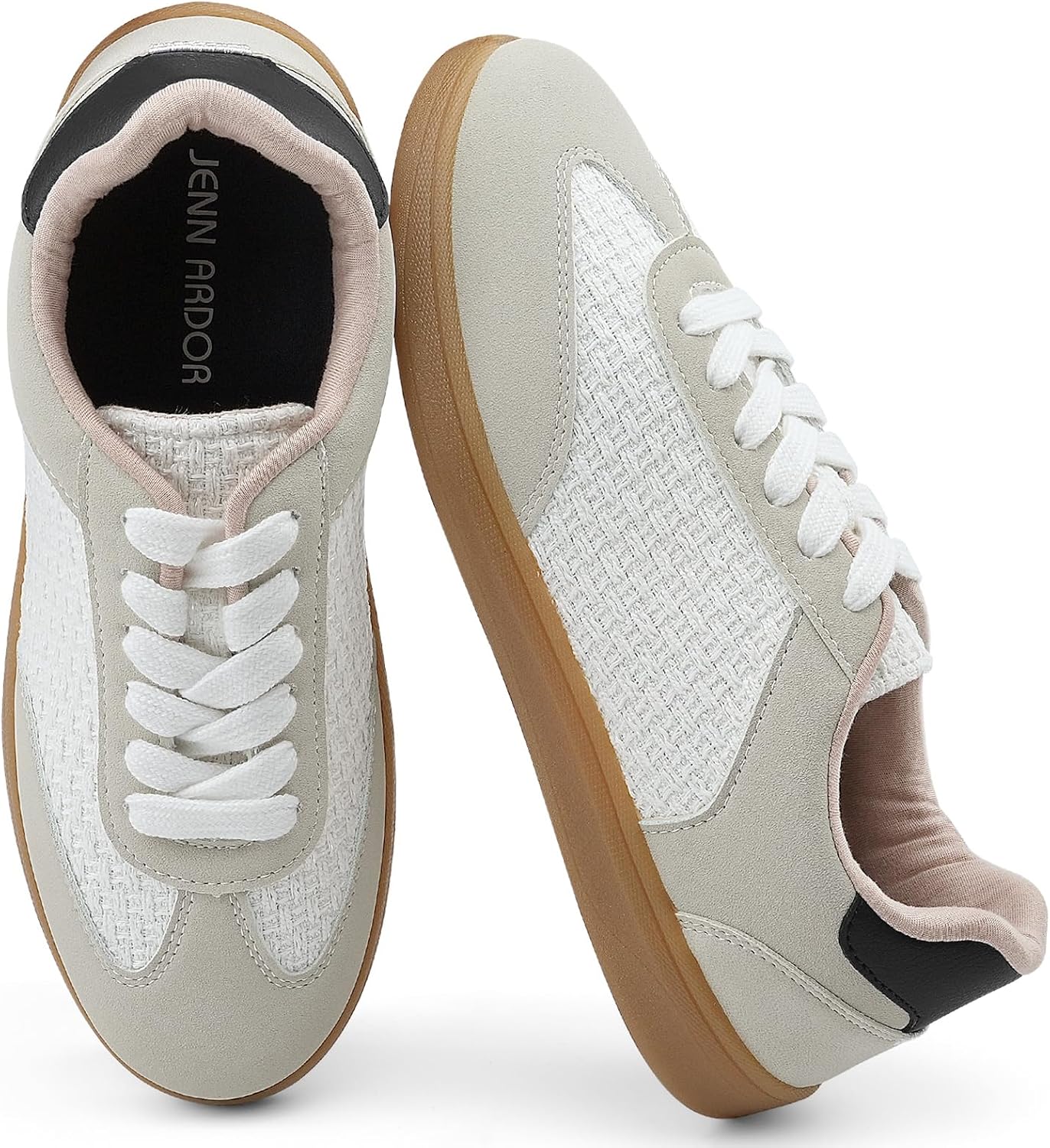 JENN ARDOR Women’s Fashion Sneakers：Non-Slip Rubber Sneakers for Walking, Breathable Faux Leather & Suede Upper, Memory Foam Insole Womens Shoes for Daily Wear & Casual Outfits