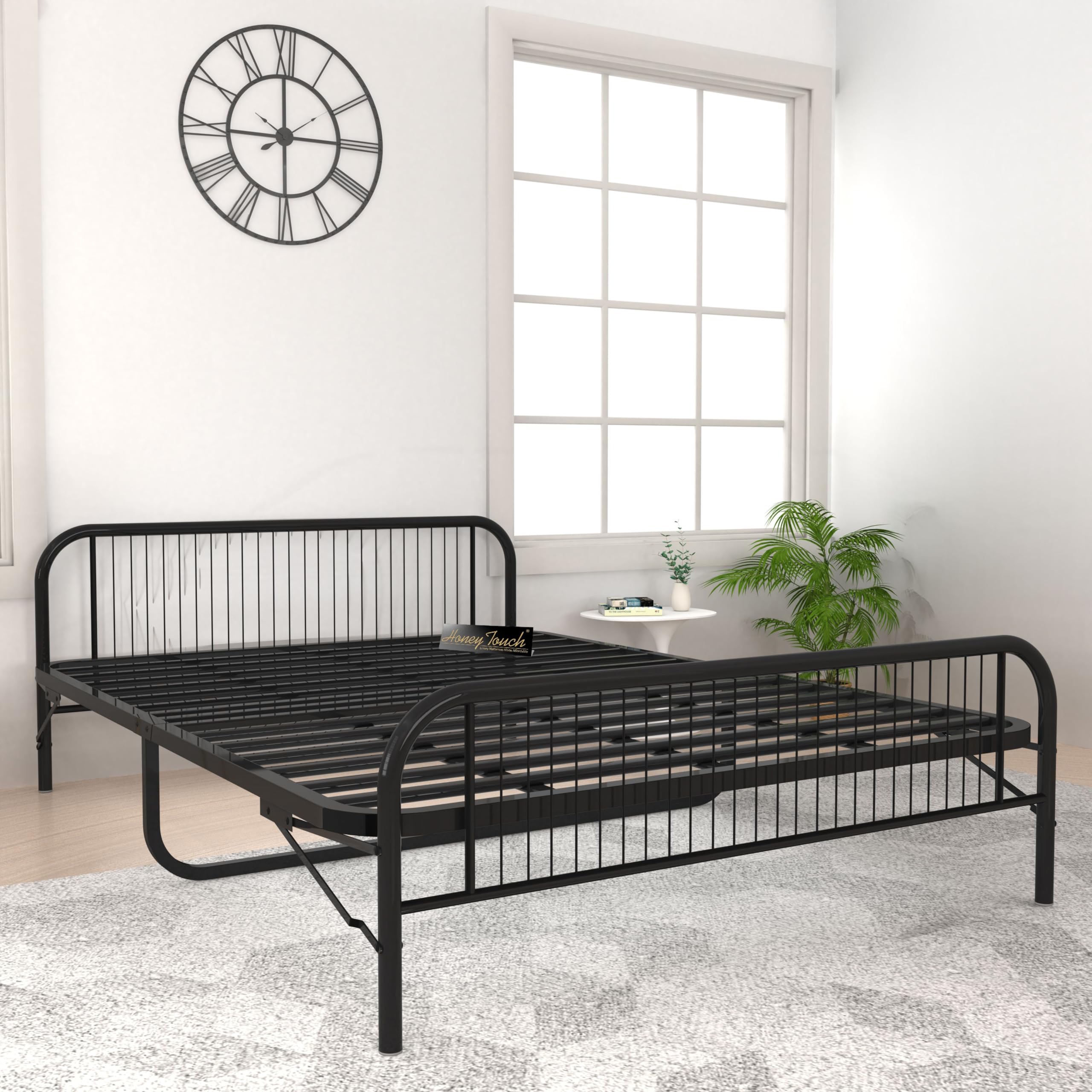 Honey Touch Nesto Folding Metal Bed for Sleeping | Double Size (75 x 48 in) Foldable Cot with Strong Frame | Guest & Daily Use Bed (Matte Black) (Double)-image-40