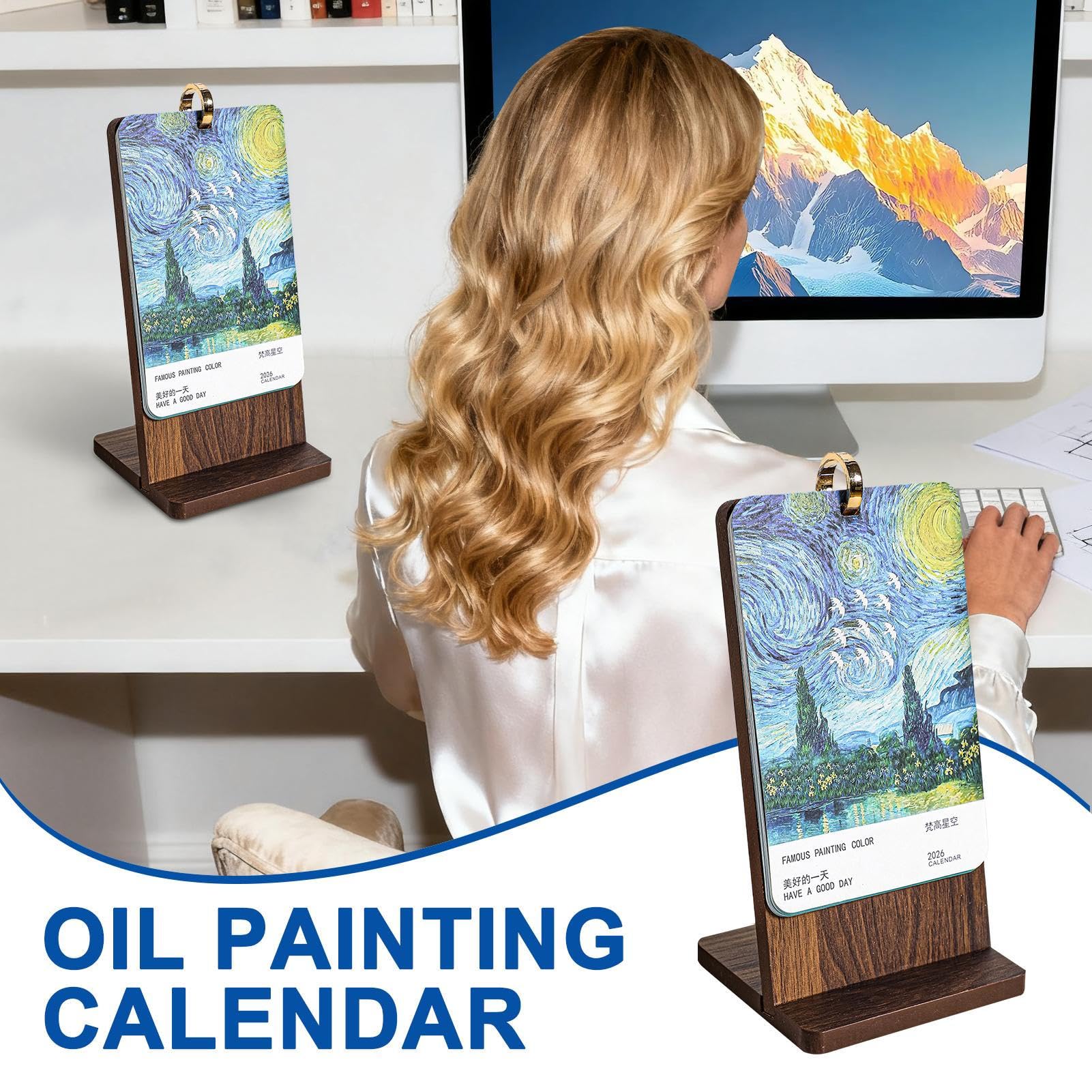 Calendario da tavolo, stile vintage pittura a olio, calendario estetico | per l'organizzazione della pianificazione di tavolo, casa, luogo di lavoro, scuola, e