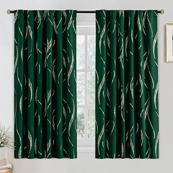 Yakamok Emerald Green Curtains for Livingroom Foil Print W52 x L63-inch