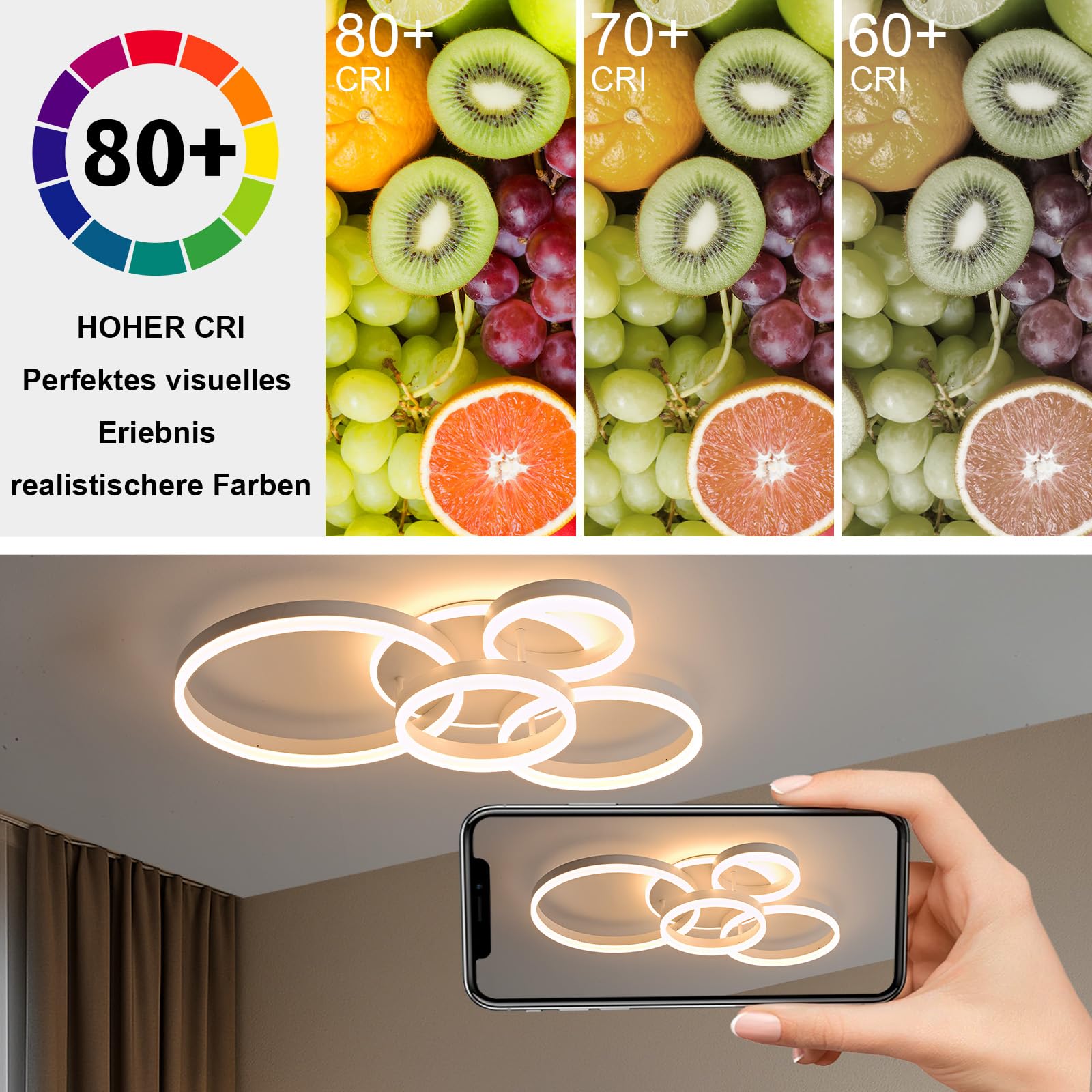 BLMYL Lampada da soffitto a LED dimmerabile, 3000 K – 6000 K, 72 W, 7200 lm, lampada da soffitto, 78 cm, anelli a LED, per camera da letto, cameretta dei bambini, cucina, corridoio