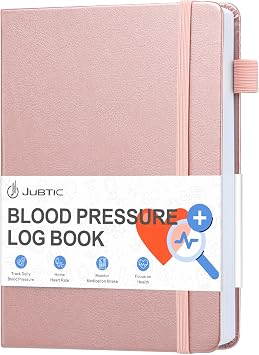 JUBTIC Blood Pressure Log Book, Daily & Weekly Health Journal, Rose Gold
