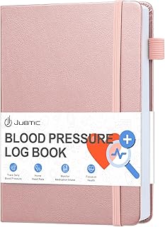 JUBTIC Blood Pressure Log Book: Daily/Weekly Health Journal – Track BP, Pulse, Medications & Symptoms – Hypertension Management Planner for Seniors & Adults – Compact 5.6"x8.5" (140 Pages)-Rose Gold