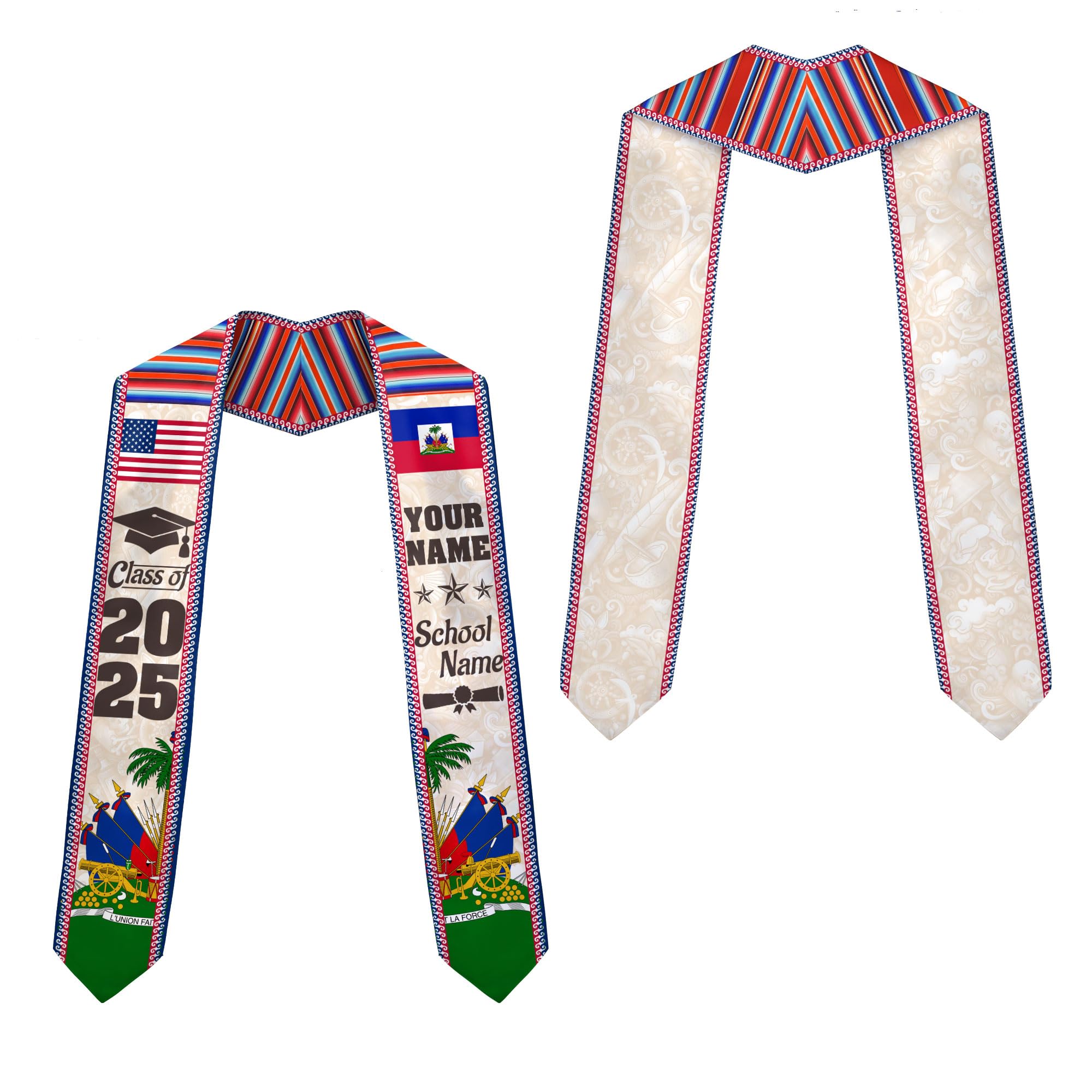 MonkeyVan Personalized Haiti Flag Graduation Stole 2025, Haitian Stoles Graduation 2025, Haitian American Flag Gradution Sash Haiti14