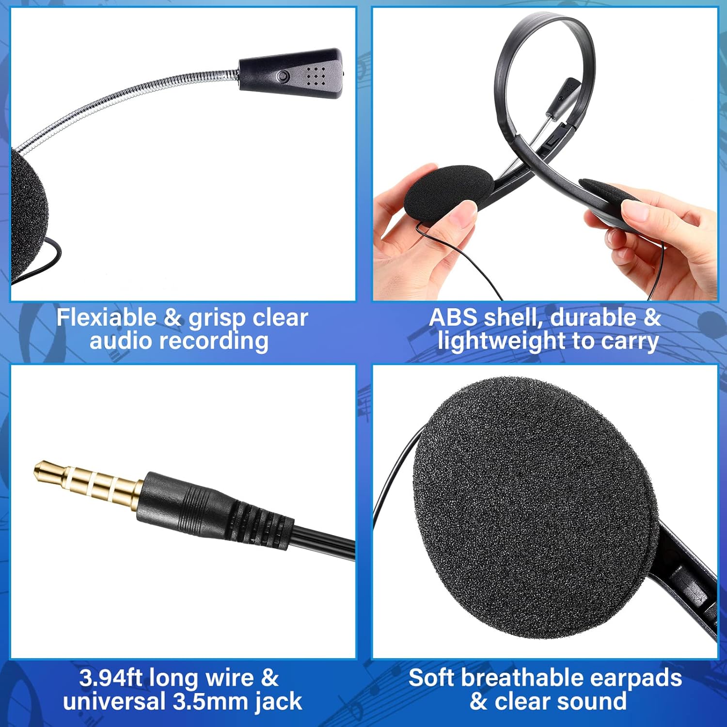 Yunsailing 30 Pack Classroom Headphones with Microphone Headphones Bulk Class Set Lightweight Adjustable Earphones on Ear with 3.5 mm Jack(Black,Metal Stem)