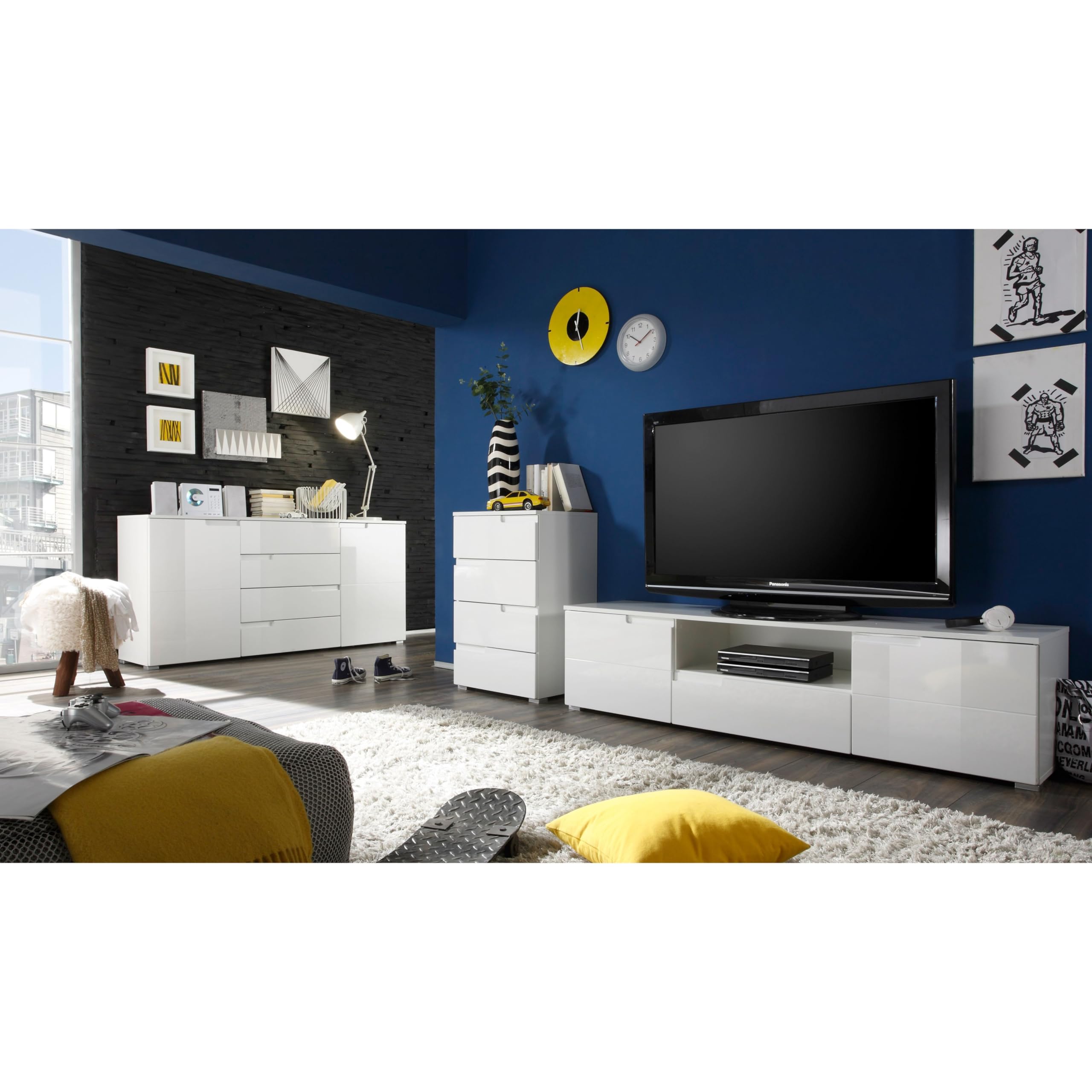 Stella Trading SPICE Kommode in Hochglanz Weiß - Modernes Sideboard mit viel Stauraum für Ihren Wohnbereich - 50 x 80 x 40 cm (B/H/T)