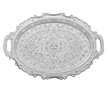 Heart Home Traditional Design Plastic Serving Tray for Home, Office, Restaurant, Hotel (Silver)-50HH01381
