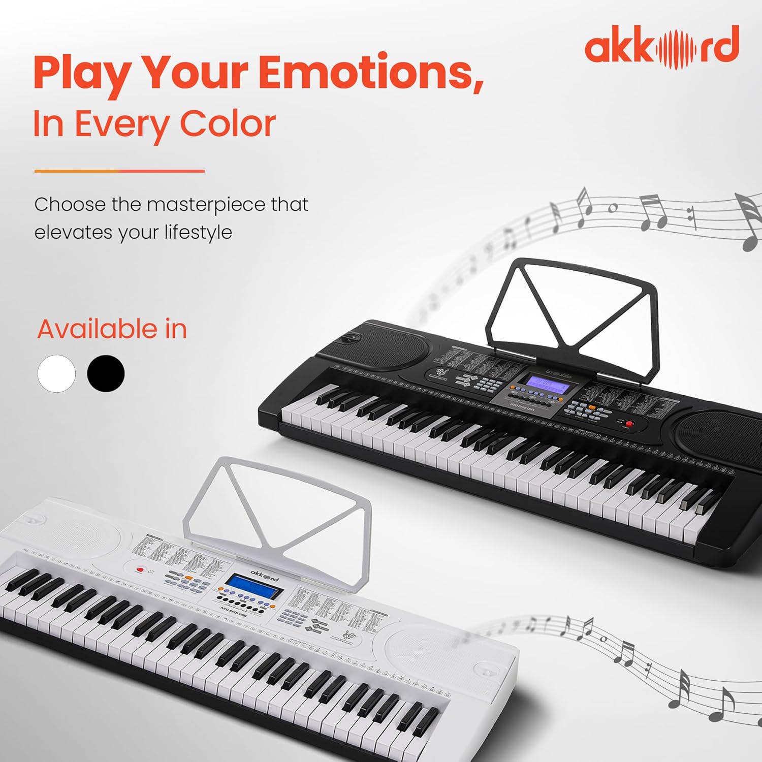 61-Key Octave Electronic Keyboard with adapter- LCD Display| USB Input| Mic |Music Sheet Stand | 255 Rhythms | 255 Timbres | 24 Demos | White