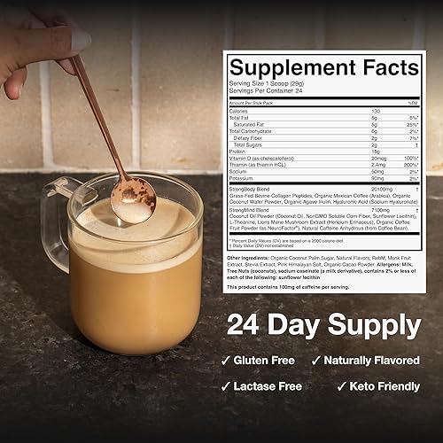 Miniatura 5 de Strong Coffee Co. Vanilla Instant Latte Travel Pack  Café orgánico con 0.55 oz de proteína de colágeno  Melena de león y L-teanina  Café instantáneo