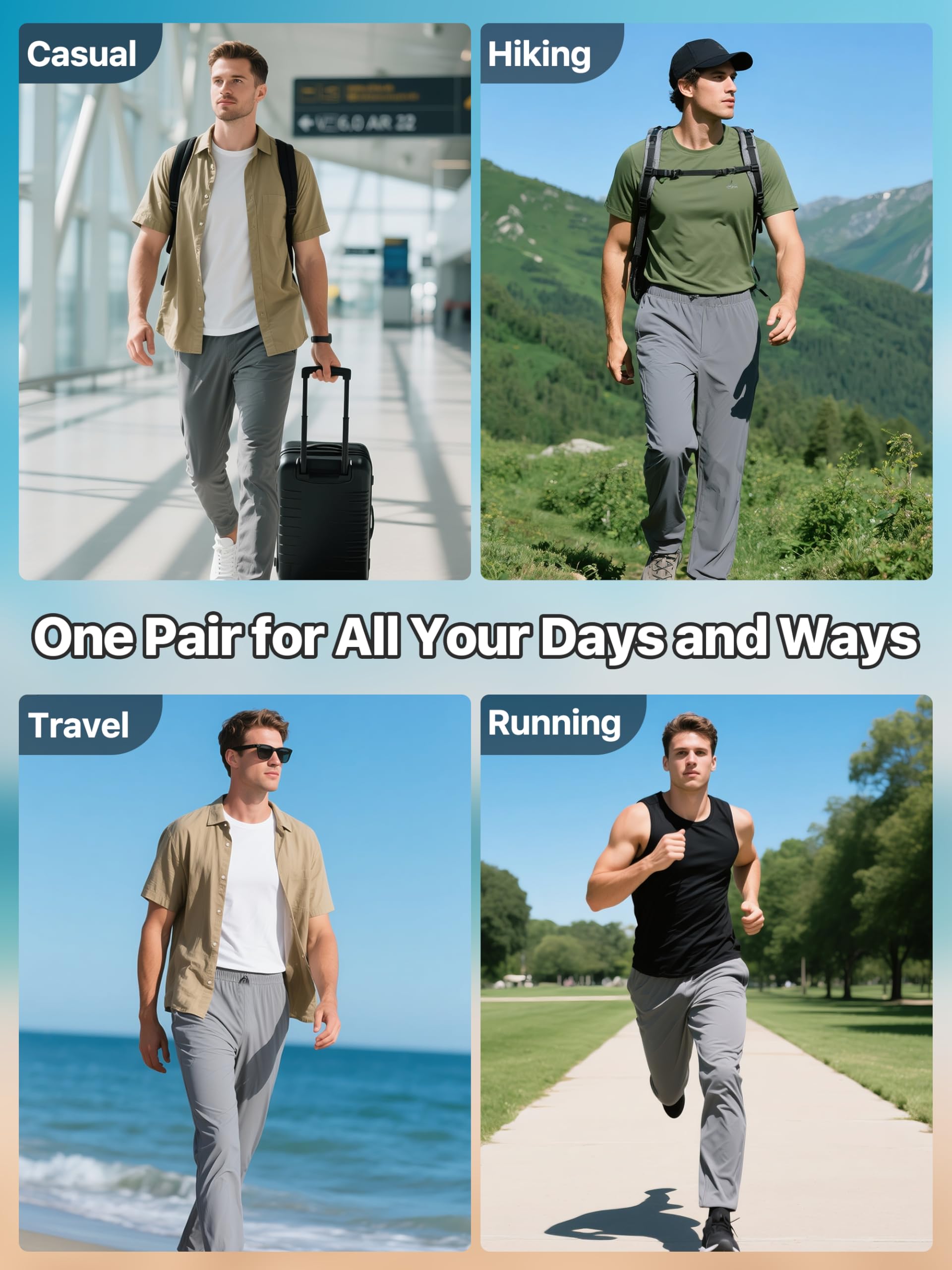FREE SOLDIER Pantaloni sportivi da uomo con elastico in vita leggera resistente all'acqua ad asciugatura rapida per escursioni all'aperto