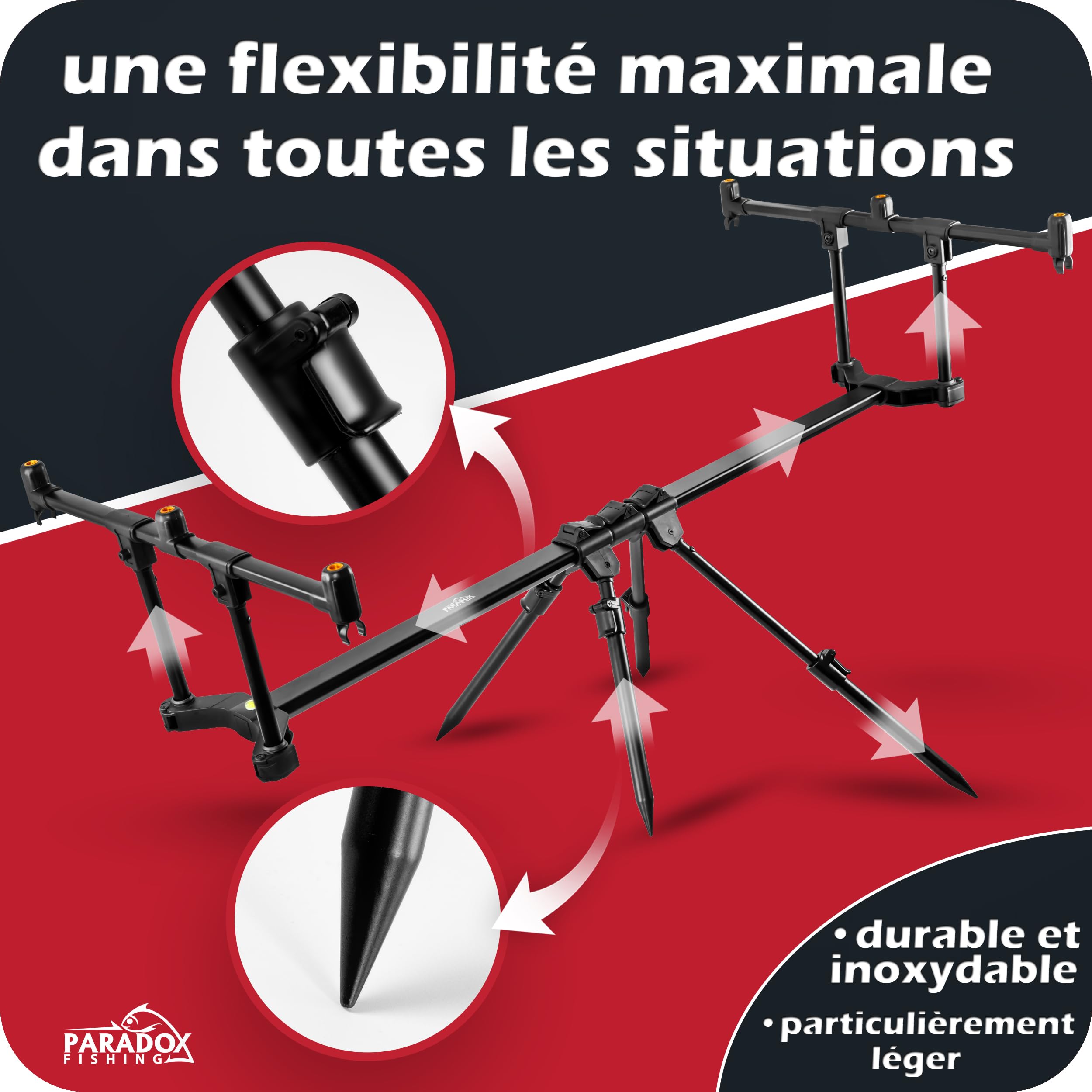 Paradox Fishing Rod Pod 3 Cannes à pêche – Flexible réglable – Rod pod Peche Carpe Support de Canne à pêche à la Carpe