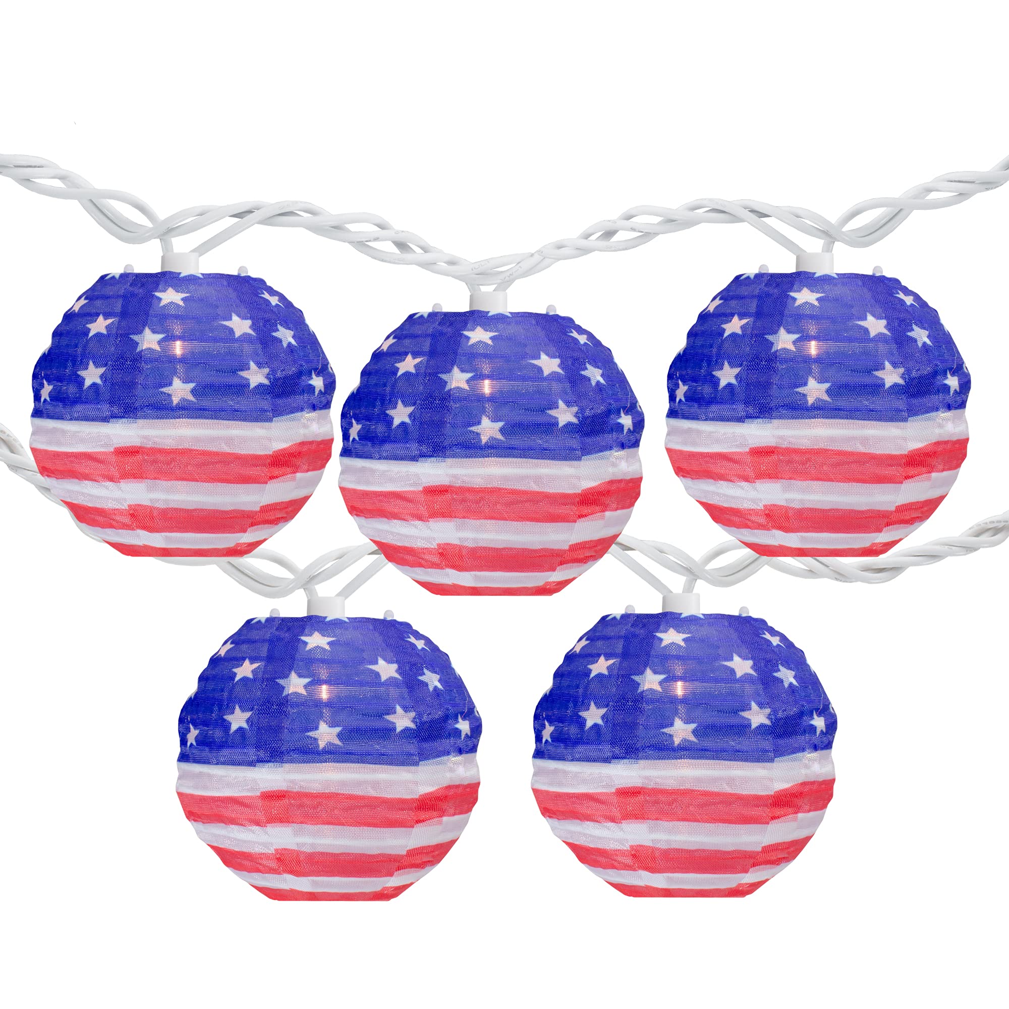Northlight American Flag Paper Lantern Patriotic Patio Lights - 8.5' - White Wire - 10ct