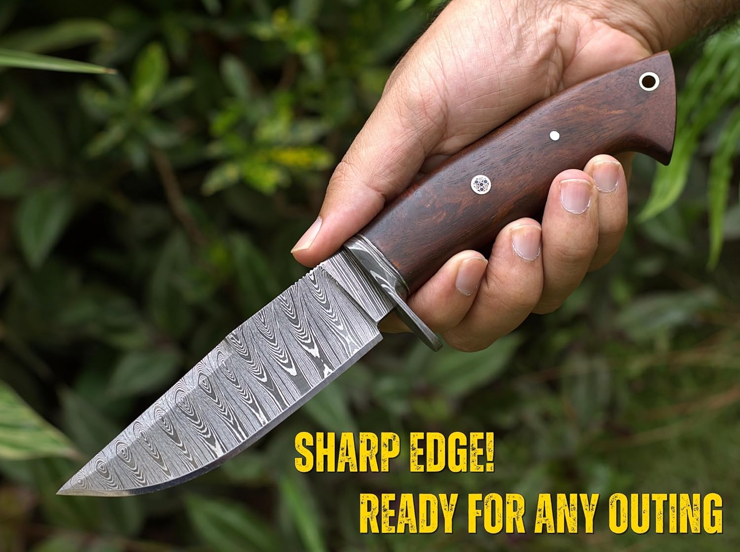Handmade Damascus Hunting Knife with Scout Horizontal Carry Leather Sheath, Full Tang Fixed Blade for Camping, Hiking, Skinning (DEER HUNTER) (DEER HUNTER)