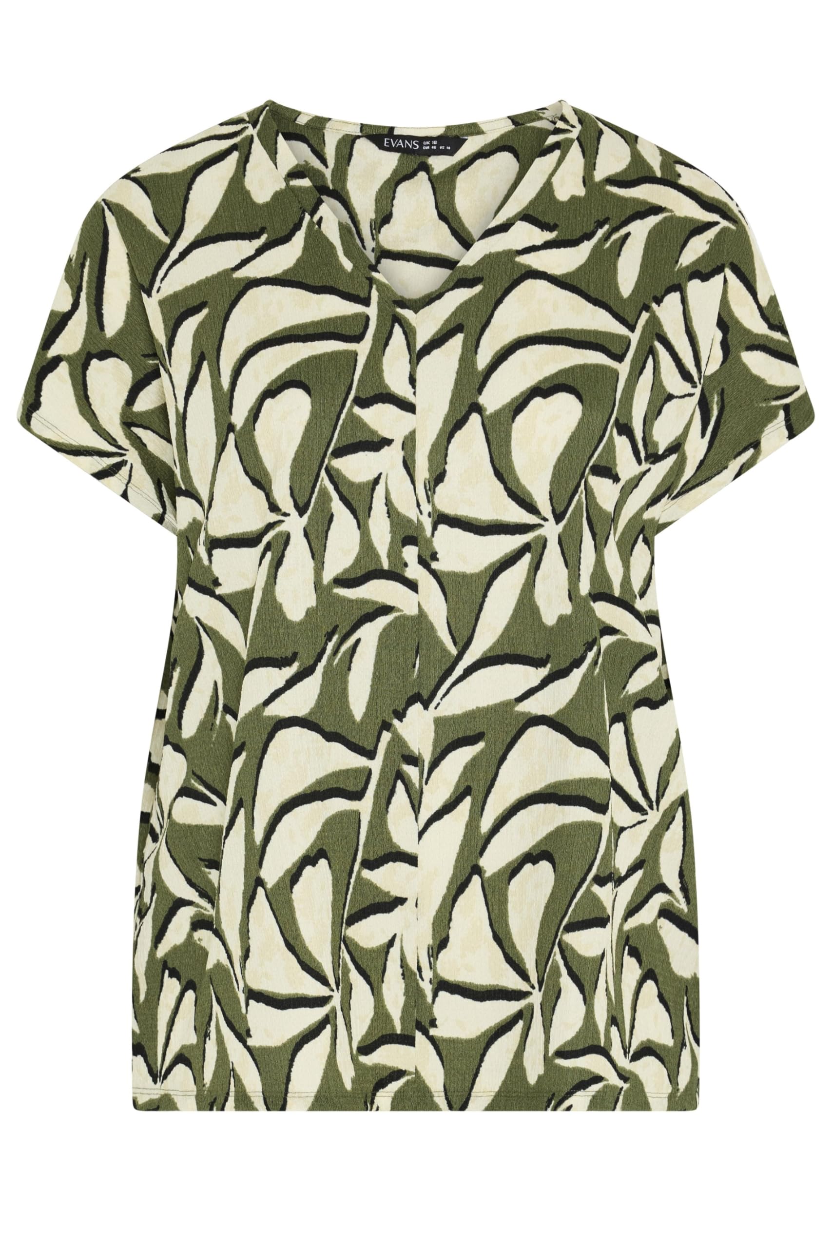 Evans Women's Green Curve Khaki Leaf Print Top - Plus Size Curve