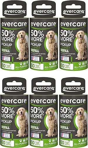 Recambio Evercare para rodillo de pelusa adhesiva extra para mascotas, 60 hojas, paquete de 6