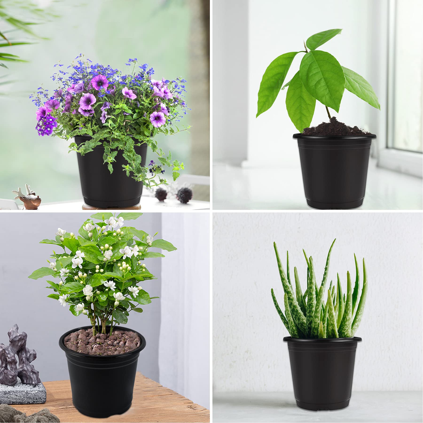Augshy - Lot de 150 pots en plastique noir pour semis et plantes, pots de démarrage de 10 cm