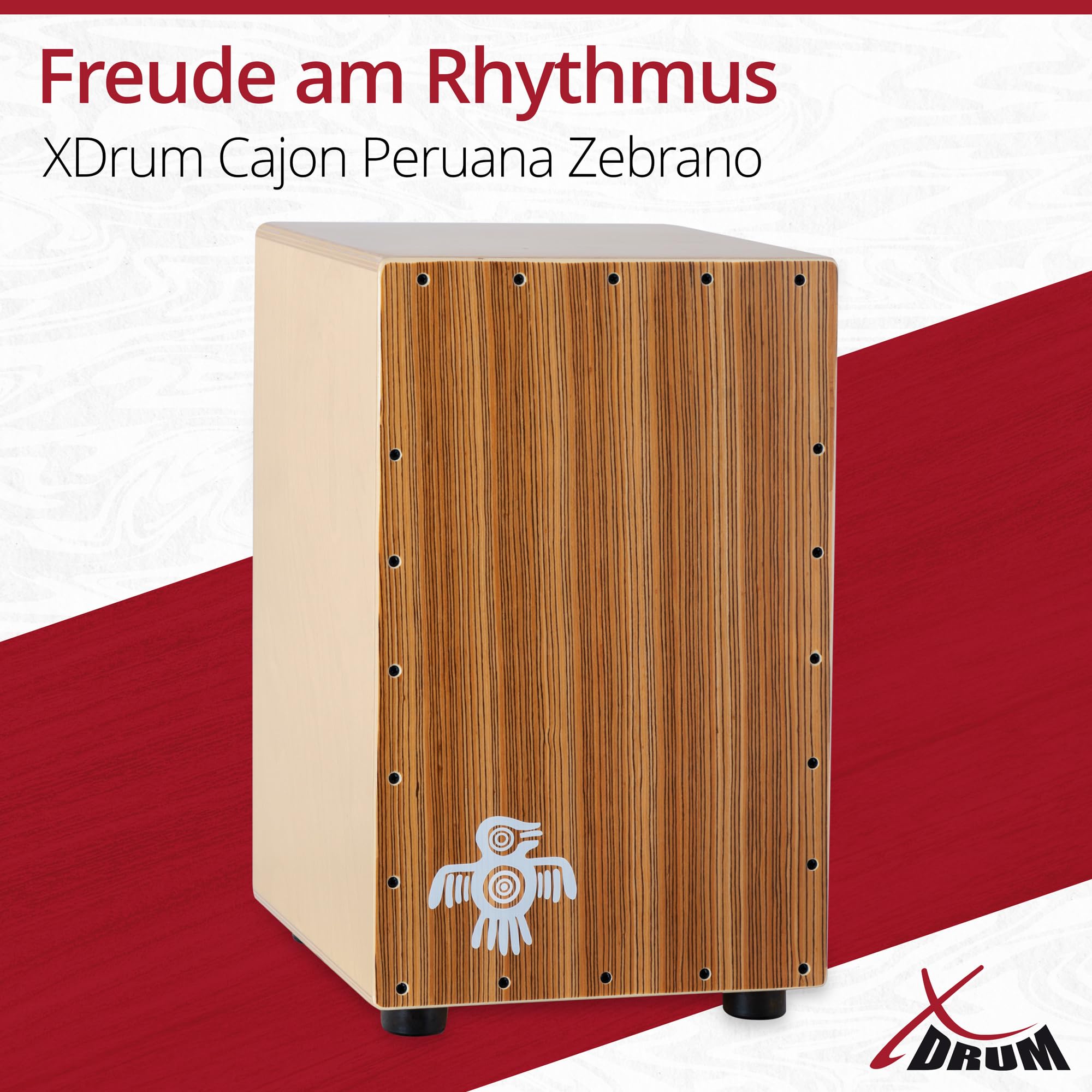 XDrum PERC CP-484 Cajon Peruana Zebrano Set incl. Scuola di Cajon | Suoni di basso e snare molto differenziati e presenti, Battente da 3 mm in Zebrano, Corpo in betulla da 9 mm (7 strati), 5 cm