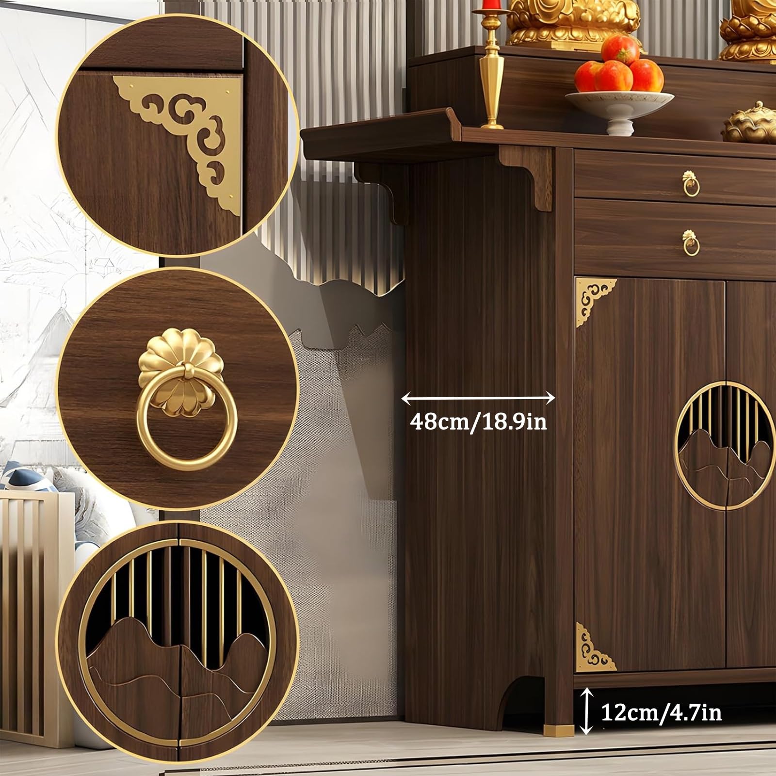 Massiver Holz-Altartisch mit Aufbewahrung, Meditationstisch und Pooja-Schrank für den Heimgebrauch, langlebiges Design, ideal für spirituelle Praktiken, 128 cm / 50.4in