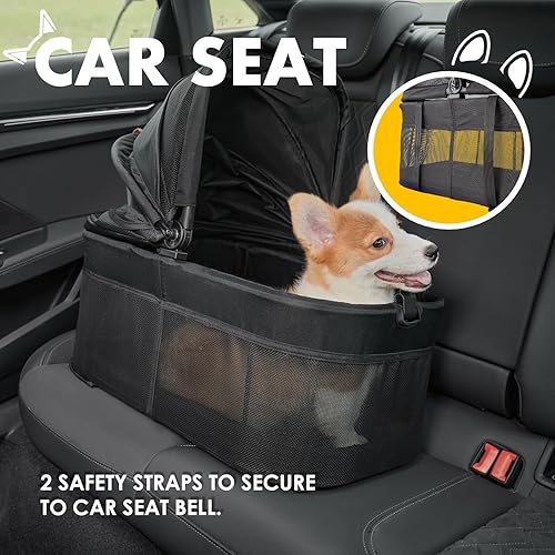 Miniatura 4 de Zoosky Cochecito plegable 3 en 1 para perro, cochecito plegable para mascotas, cochecito de perro y gato de 4 ruedas con transportador de viaje