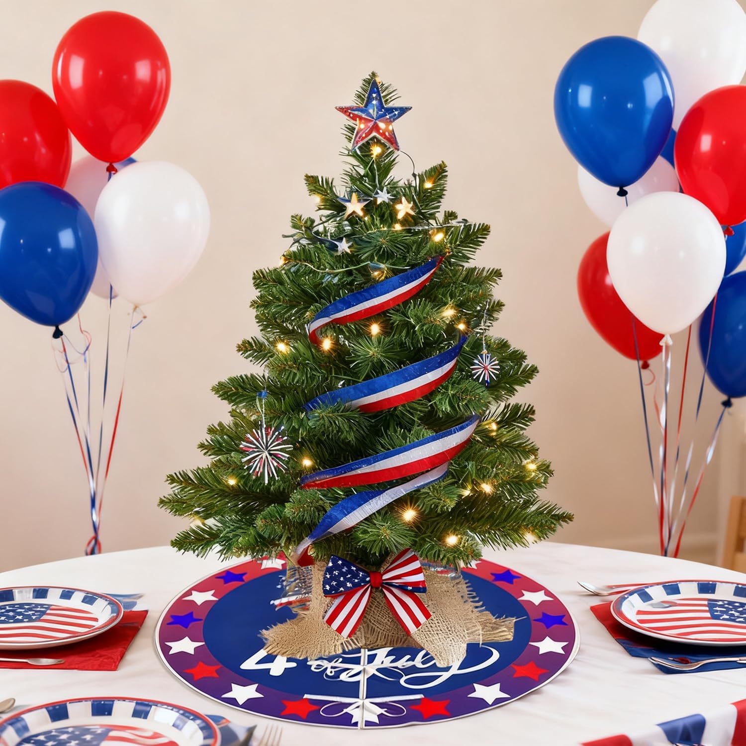 15 Inch Mini Easter Tree Skirt 4th of July Tree Skirt American Flag Day Memorial Day Double Sided Print Mat Independence Day Easter Holiday Party Home Tabletop Christmas Tree Decoration