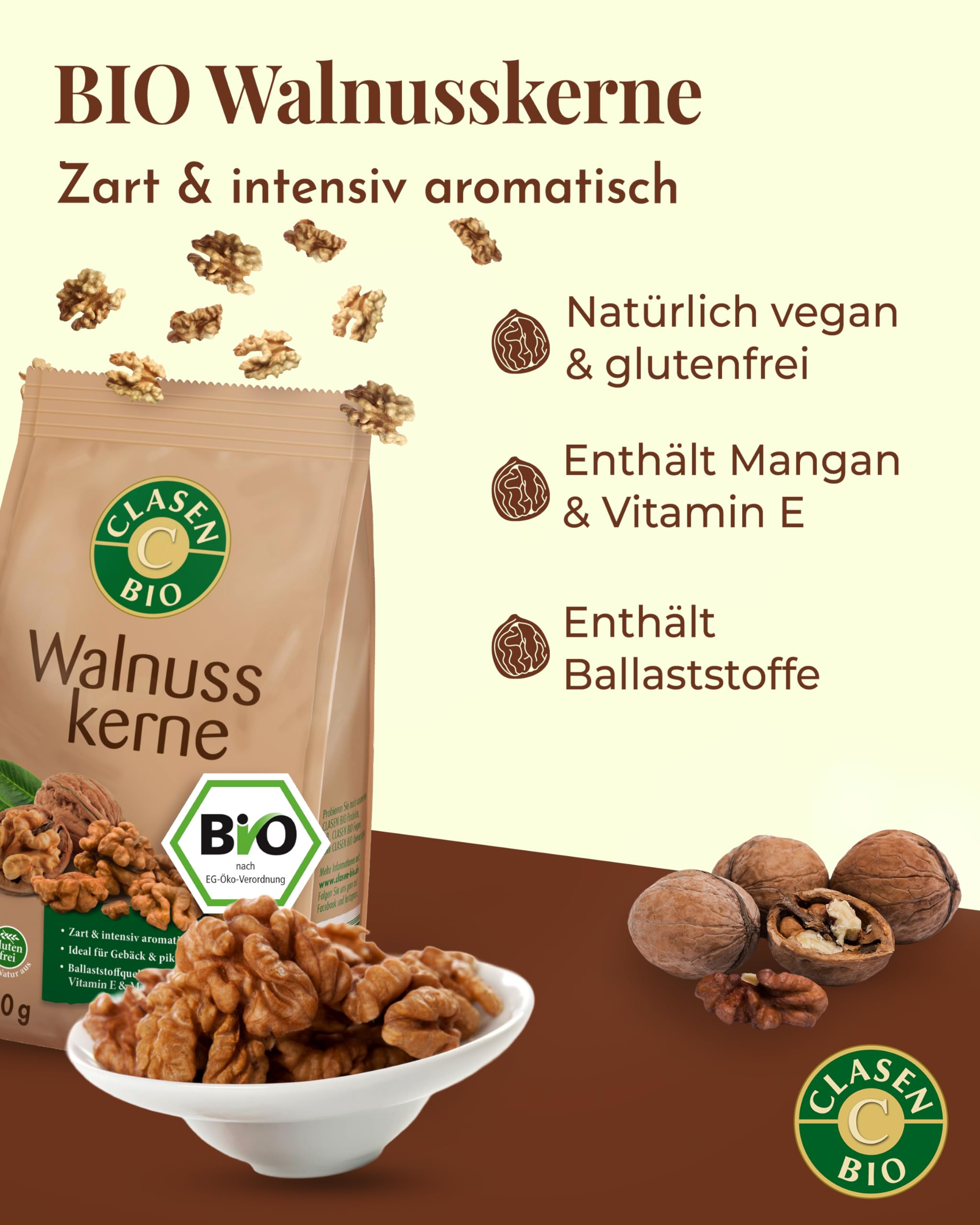 8x CLASEN BIO Walnusskerne - 150g