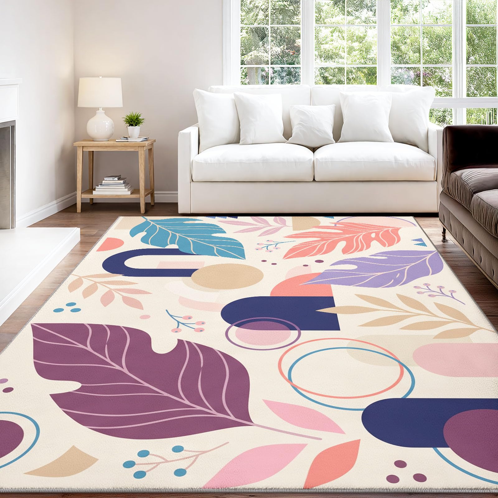 Générique Moderne Naturel Surface Lavable Tapis de Plante Feuille, Doux à Poil Bas Grands, Tapis Sol de l’entrée des Moquette pour Salon Chambre Salle à Manger 60 x 120 cm
