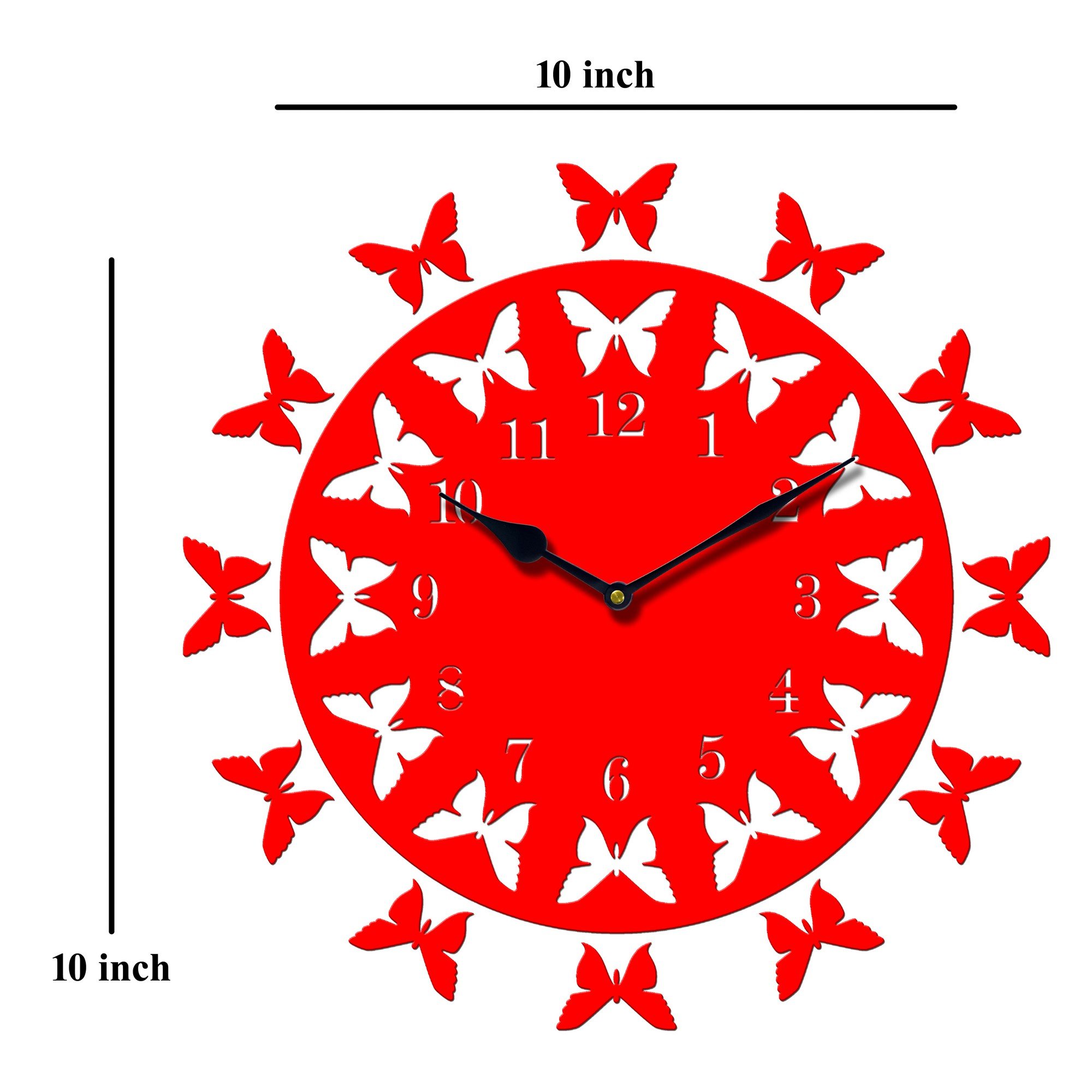 Sehaz Artworks 12-Butterflies Manufactured Wood 10 inch Designer Wall Clock for Home and Kitchen - Red - Image 4 thumbnail