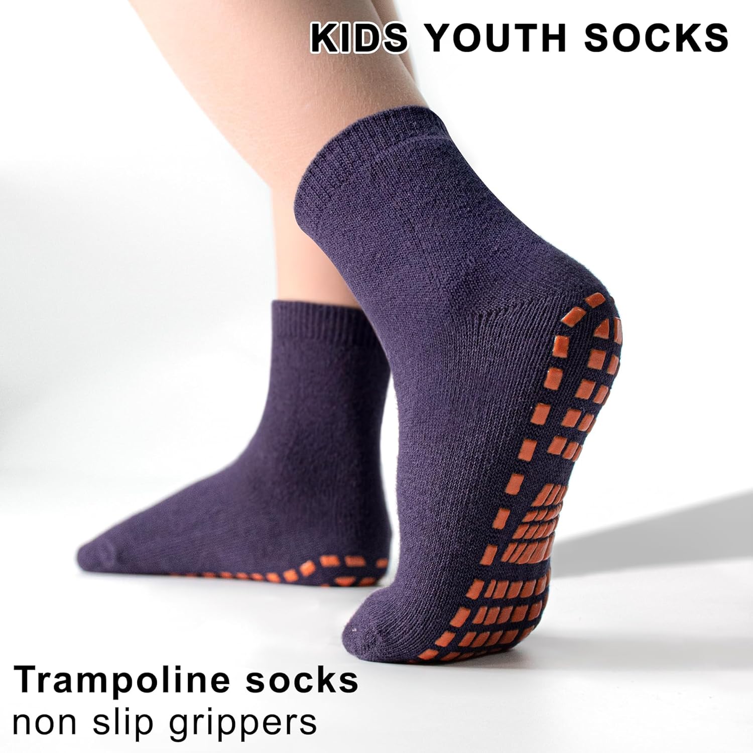 SkiBeaut 6 Pairs Kid Grips Socks Youth Non Slip Child Grippers Socks Young Boys Girls Teen Team Athletic Socks for Age 2-13
