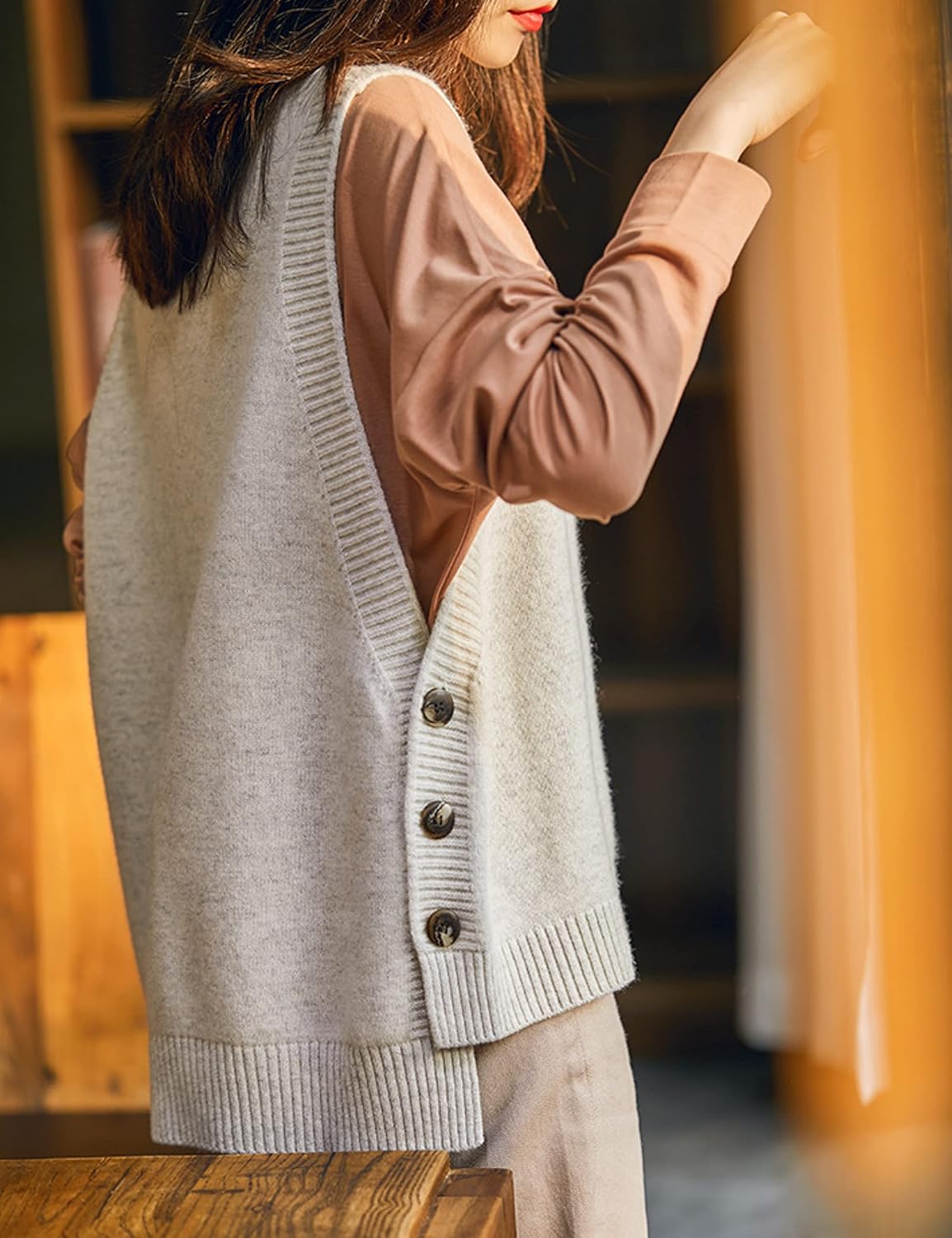 Mingzhu Womens Sleeveless Round Neck Pullover High Low Ribbed Knit Sweater Vest