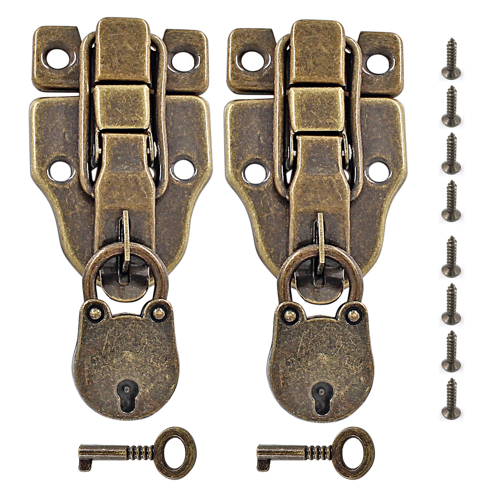 Waziaqoc 2PCS Antique Bronze Toggle Latch with Lock, Iron Hasp Latch Retro Style Decorative Hasp Latch Catch Hardware for Wooden Box Cabinet Chest Jewelry Box