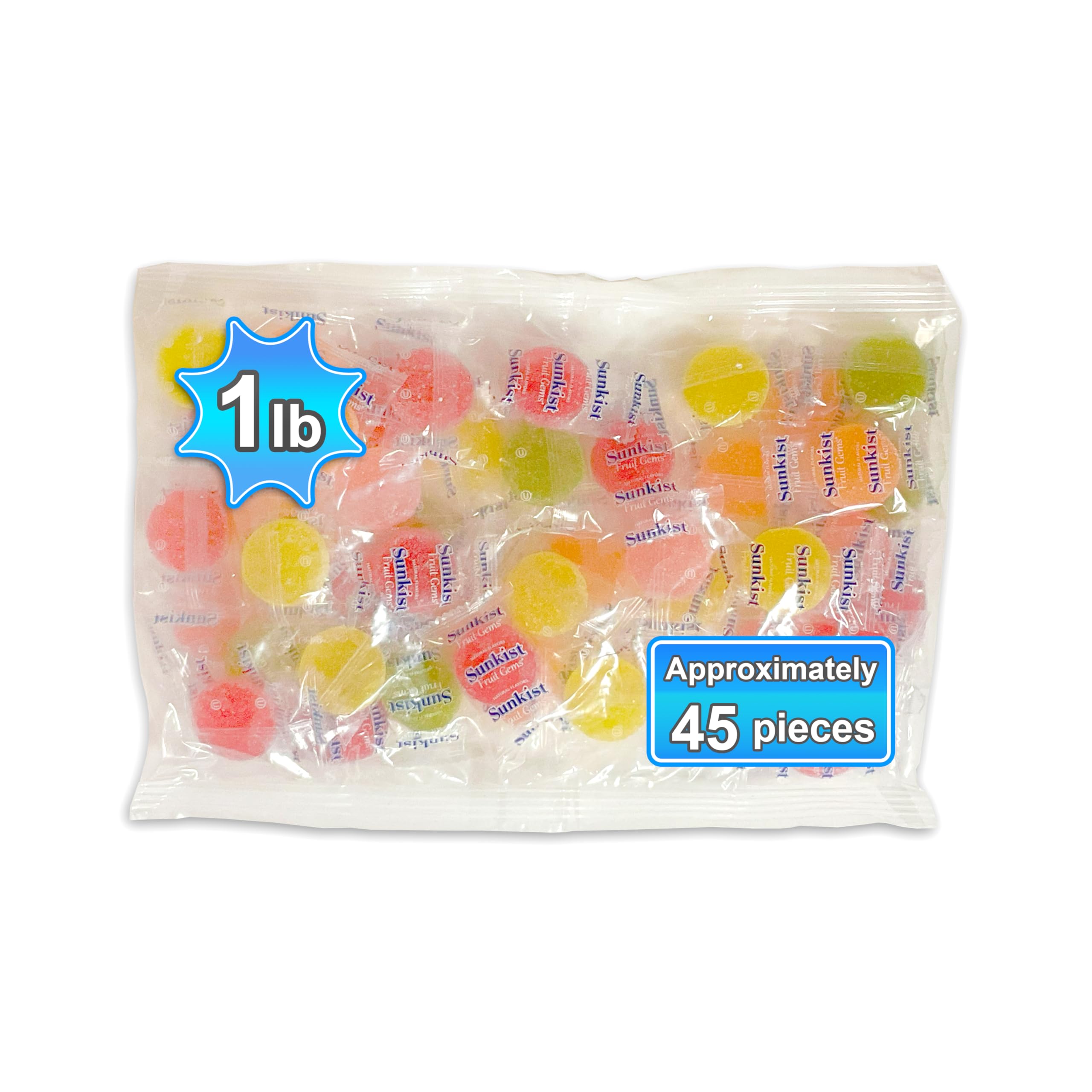 SHIPPEDFASTSunkist Fruit Gems. (1 Pound Bag) Natural Orange, Lemon, Raspberry, Grapefruit, and Lime Flavor. Crafted with Natural Ingredients. 1lb.