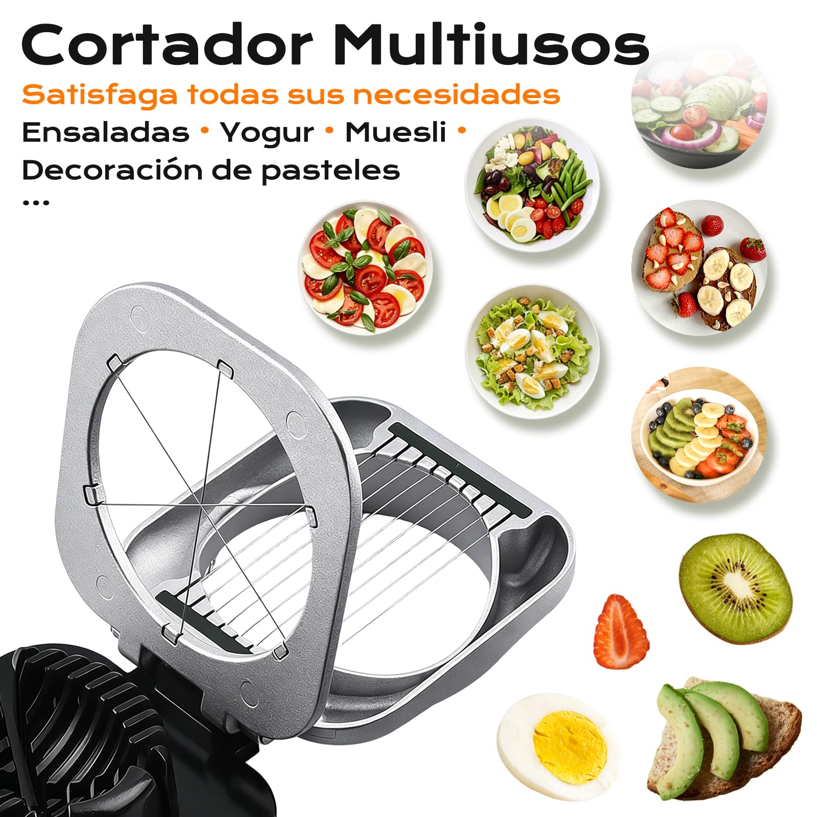 Cortador Huevos Duros Acero Inoxidable Aluminio, Corta Huevos Cocidos Profesional apto para Lavavajillas, Cortador de Huevo Cocidos de Velocidad para Tomates Mozzarella Kiwi Fresas, Egg Slicer