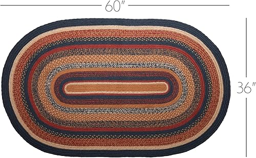 Miniatura 2 de VHC Brands Stratton Primitive - Alfombra decorativa de yute azul a rayas ovaladas con almohadilla de suelo, 36 x 60 pulgadas