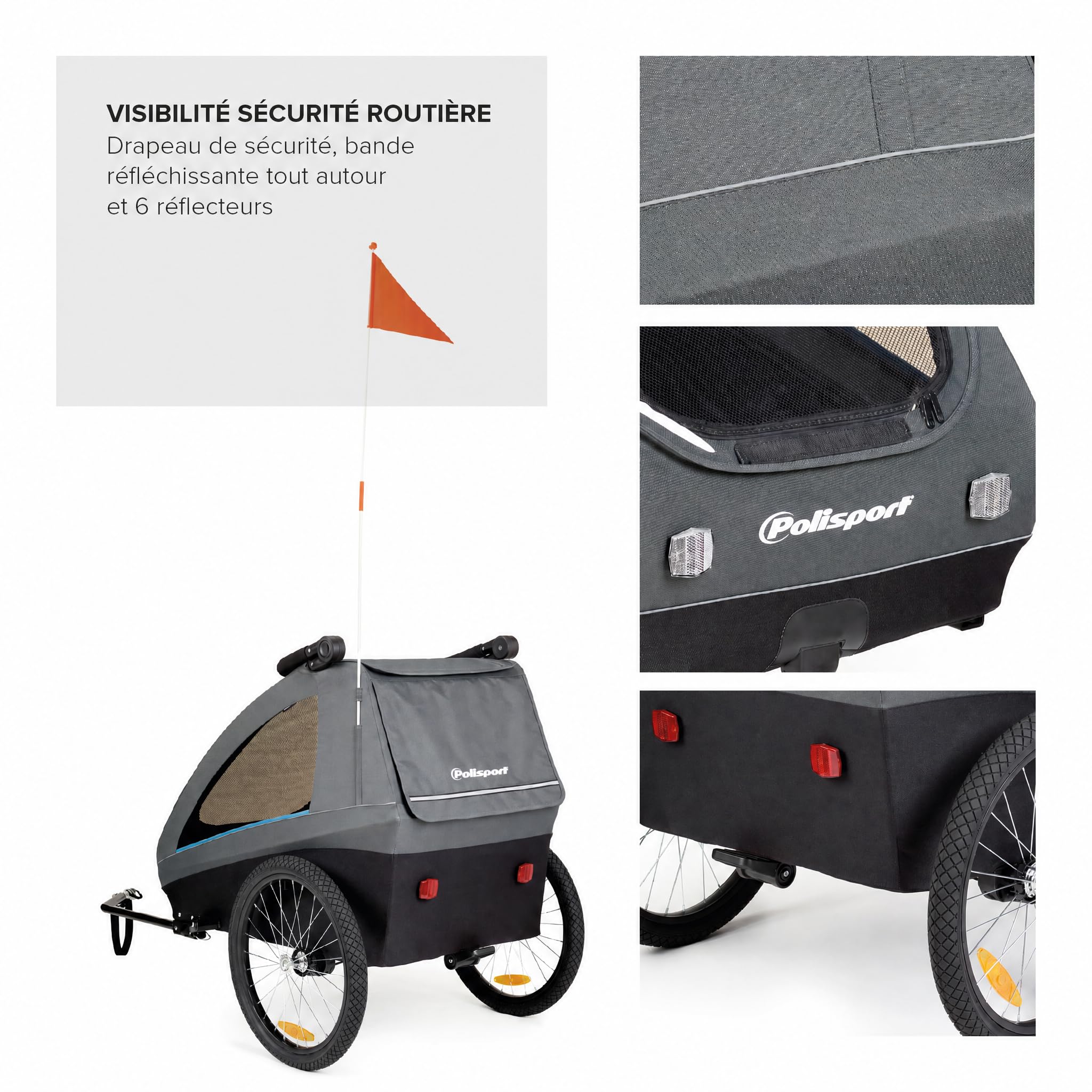 Polisport Remorque Vélo Enfant 2 en 1 avec Poussette, Noir/Gris