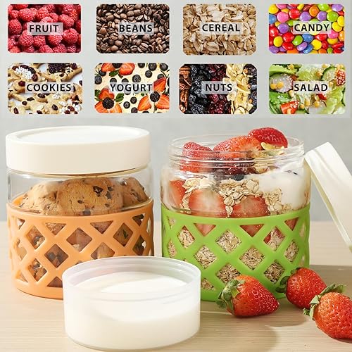 Miniatura 3 de wemburly Recipientes de avena con tapas, paquete de 2 recipientes de vidrio de 3 tazas para ensaladas con tapas, tarros de vidrio de borosilicato de