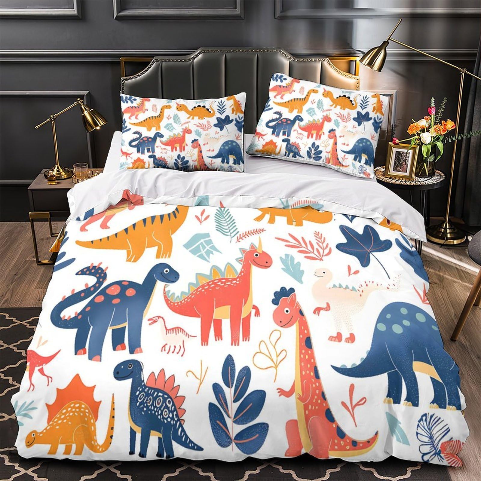 Parure de lit dinosaure 200x200cm avec housse de couette en microfibre pour enfant