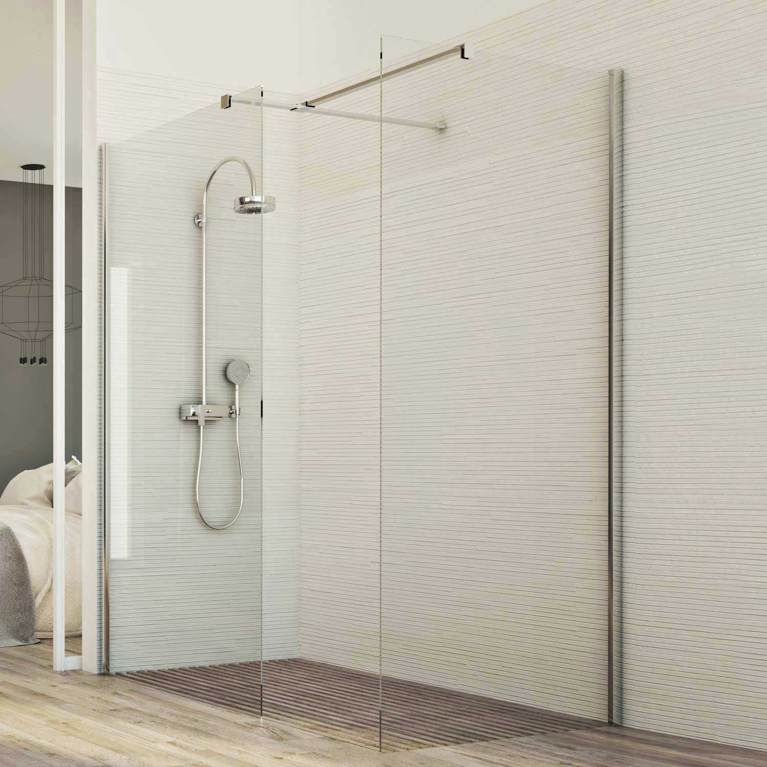 Box doccia Parete 90x140 CM in vetro trasparente 8mm mod. Walk in Corner H198