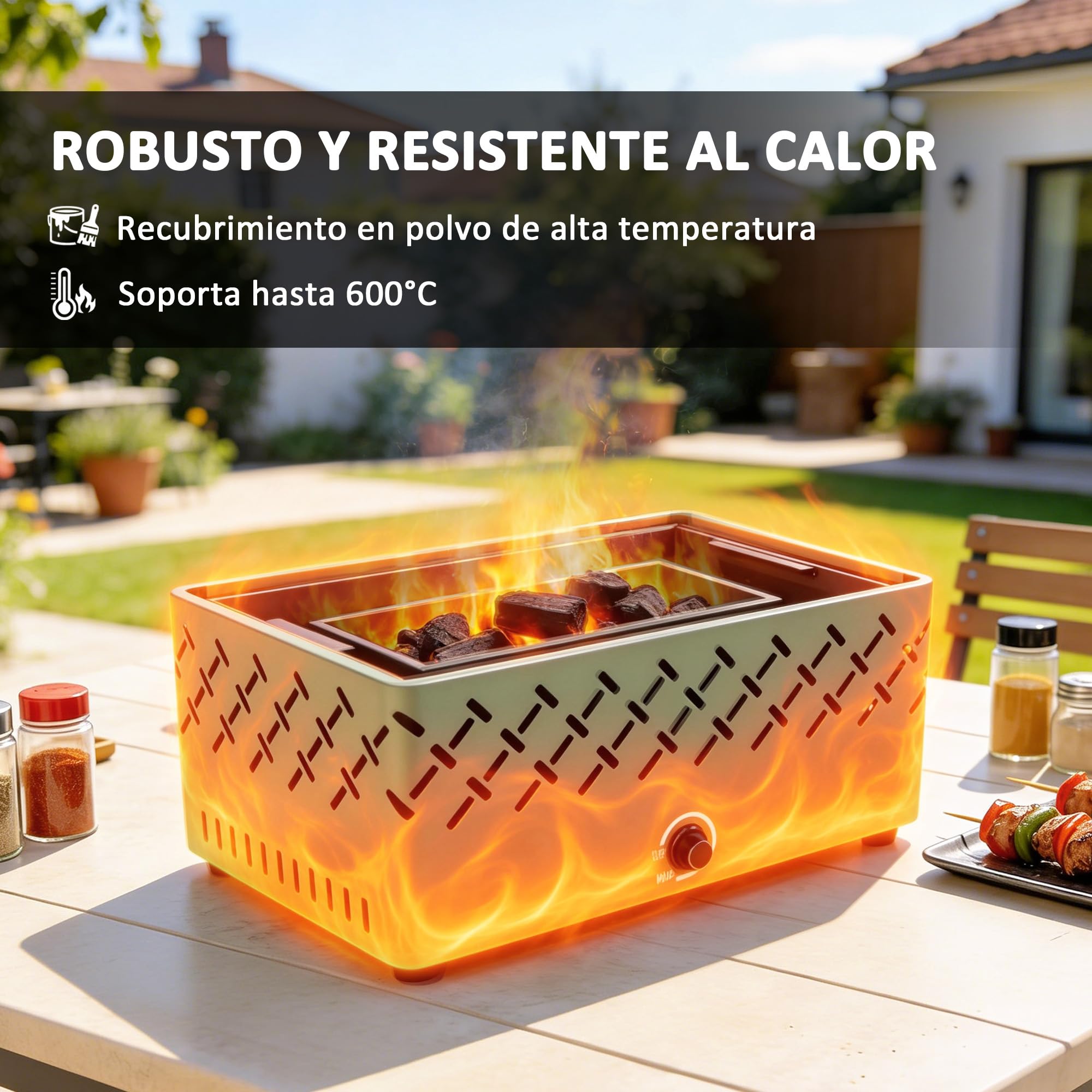 Outsunny Barbacoa de Carbón, Barbacoa Portátil, 45,5x29x21 cm, con Ventilador Integrado, Temperatura Ajustable y Bandeja de Carbón, para Camping, Picnic, Fiesta en Jardín, Verde Claro