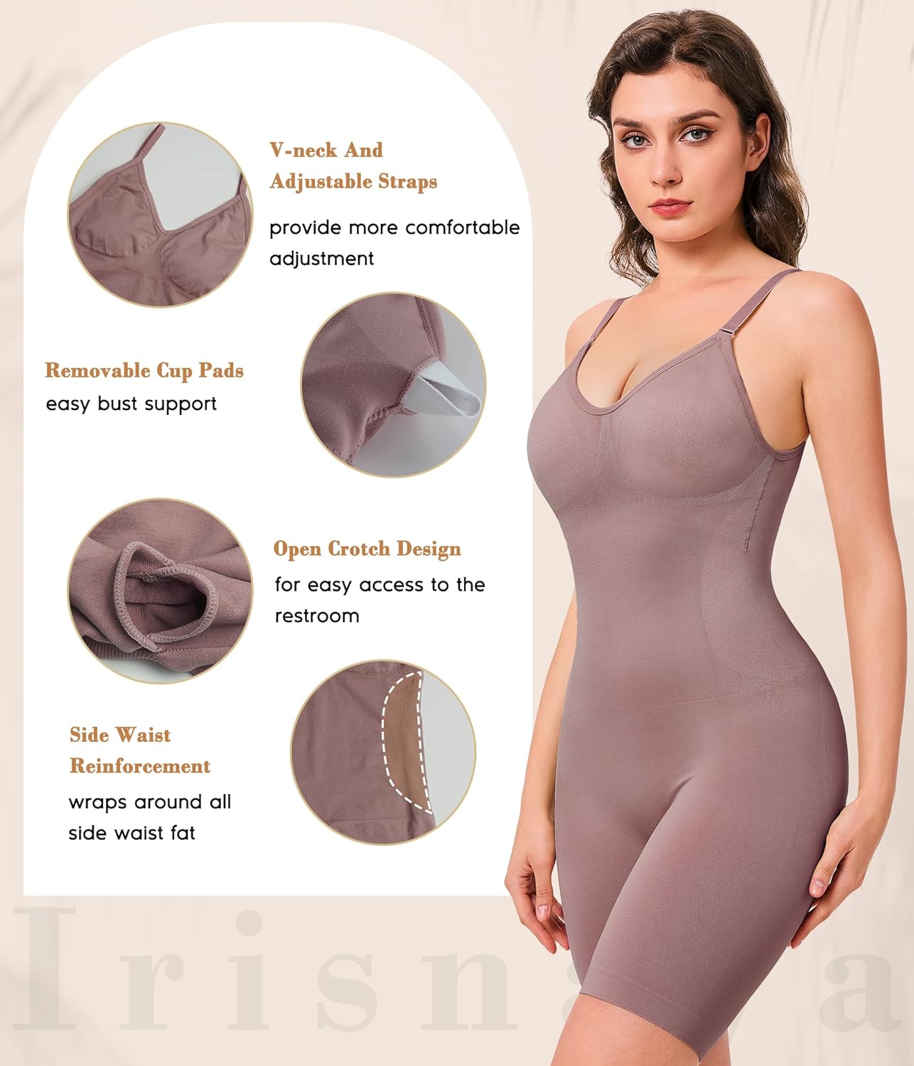 Irisnaya Shapewear Bodysuits for Women Tummy Control V Neck Shapewear Bodysuit Full Body Shaper with Built in Bra - Image 6