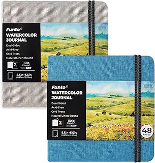 Funto Watercolor Journal, Square, 5.5x5.5, Portable 2-Pack, 48 Pages Eac...