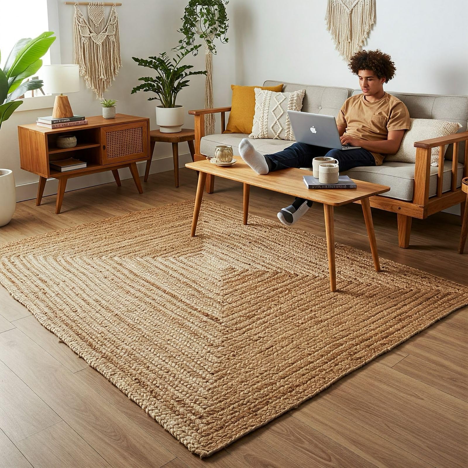 Handwoven Jute Rug 5x8 – Natural 60x96 Area Rug for Living Room, Dining, Entryway | Reversible Farmhouse Rug | Rustic Organic Jute Rugs Indoor Outdoor