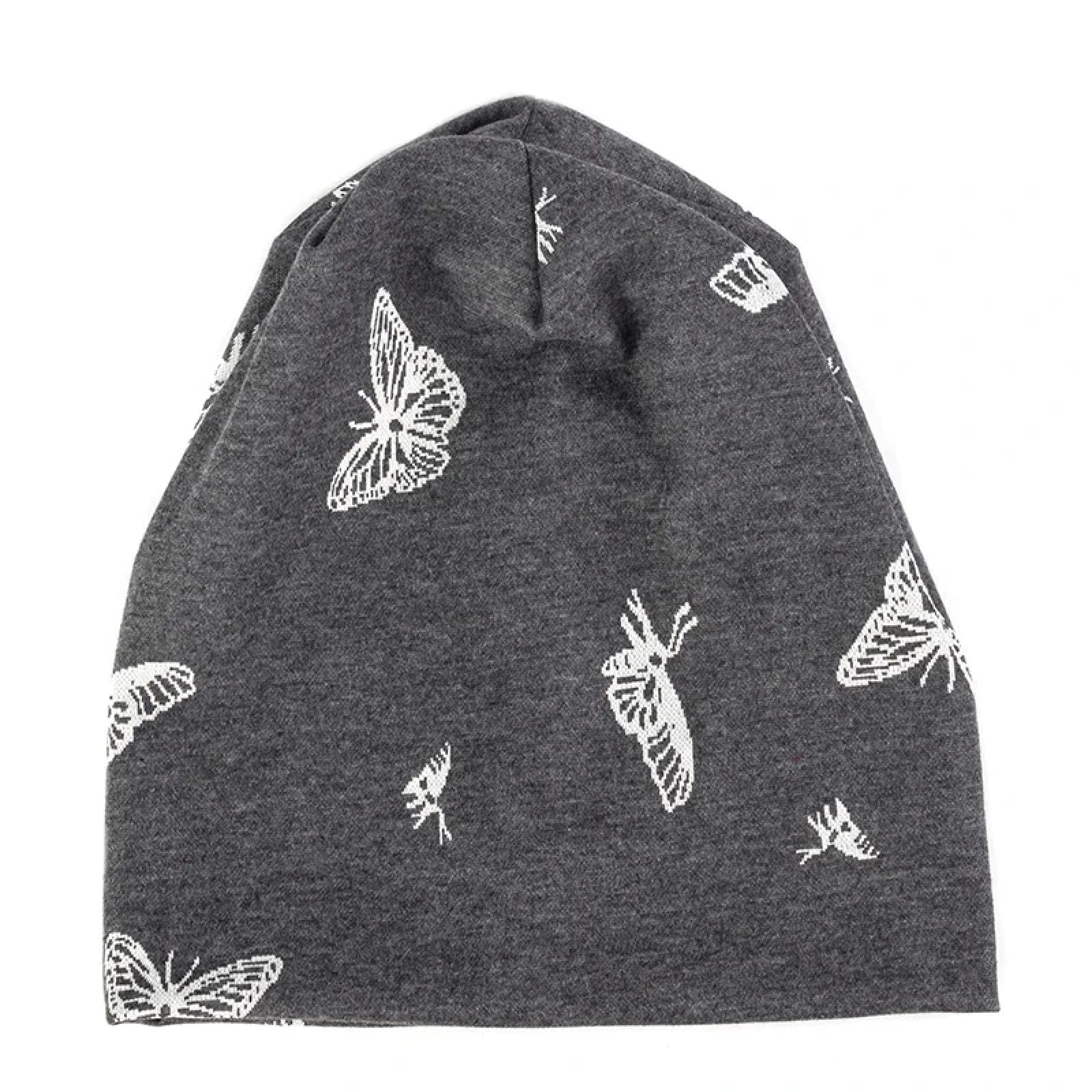 Strickmützen Hüte Mützen Caps Beanie Mütze Beanie Frauen Lässige Schmetterlingsdruck-Hüte Warme Weiche Mütze Handgemacht Weiblich