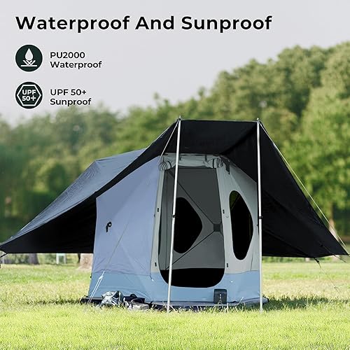 Miniatura 5 de ACACIA Toldo para 2 a 3 personas para sistema de campamento Space Acacia, PU2000 Lona impermeable para campamento de 4 estaciones, lona resistente