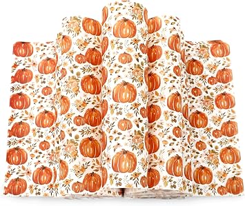JarThenaAMCS 150 Pcs Fall Floral Pumpkin Wax Paper Orange Sandwich Wrap Paper Tissue Waterproof Oil-Proof Picnic Liners for Autumn Thanksgiving Party Kitchen Supplies, 9.8 x 8.3 In